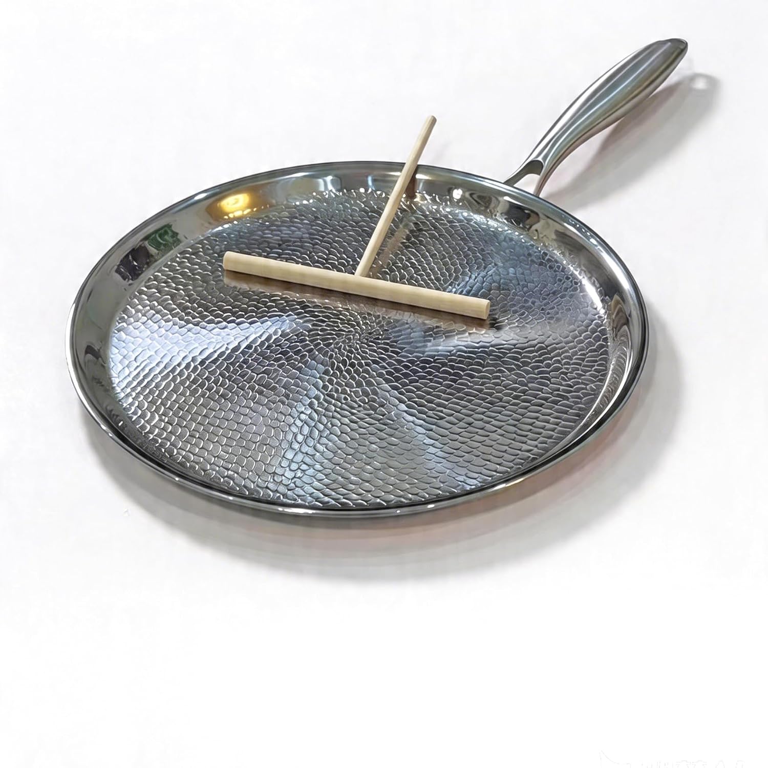 Titanium Crepe Pan with Stay-Cool Handle, Hammered Pancake Flat Skillet for 10 Inch Tortillas & dosas, Non-Stick Tawa Griddle Pizza Pan, Induction Compatible（12 Inch）