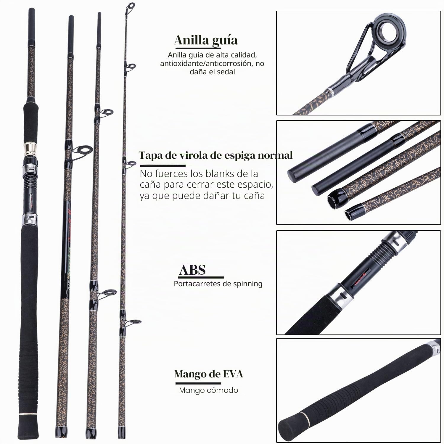 Sougayilang Caña de Pescar Carpa Fibra de Carbono 4/5 Secciones Portátil Mango Eva Agua Salada Dulce
