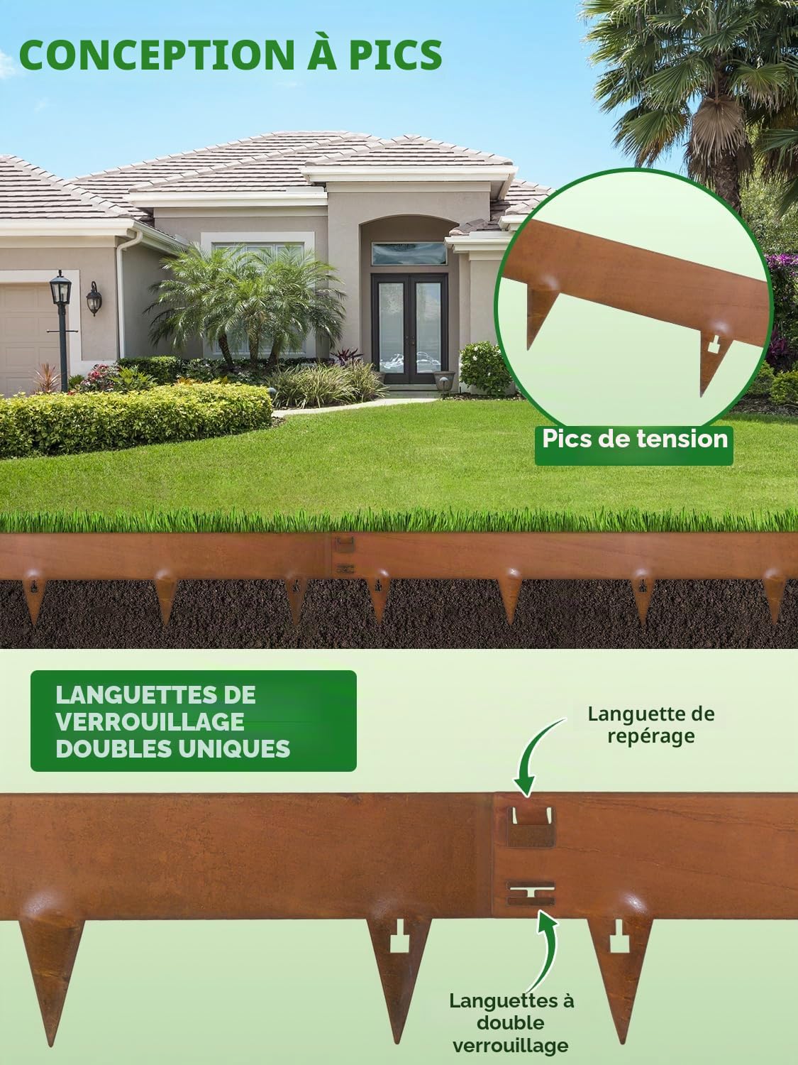 Bordure Jardin Exterieur en Acier Corten, 5Pcs 107,5×15cm Bordure de Pelouse Métal | Flexible Bordures Paysagères, Bordure de Gazon en Rouille,Bandes Pliables pour Séparateur de Chemin,Cour