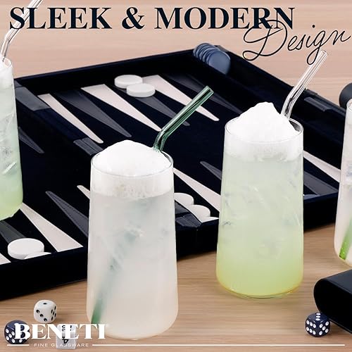 Miniatura 5 de BENETI Juego de 4 vasos de cristal modernos, vasos altos altos para beber, fabricados en Europa, cristalería de cocina para agua y jugo (18 unidades)