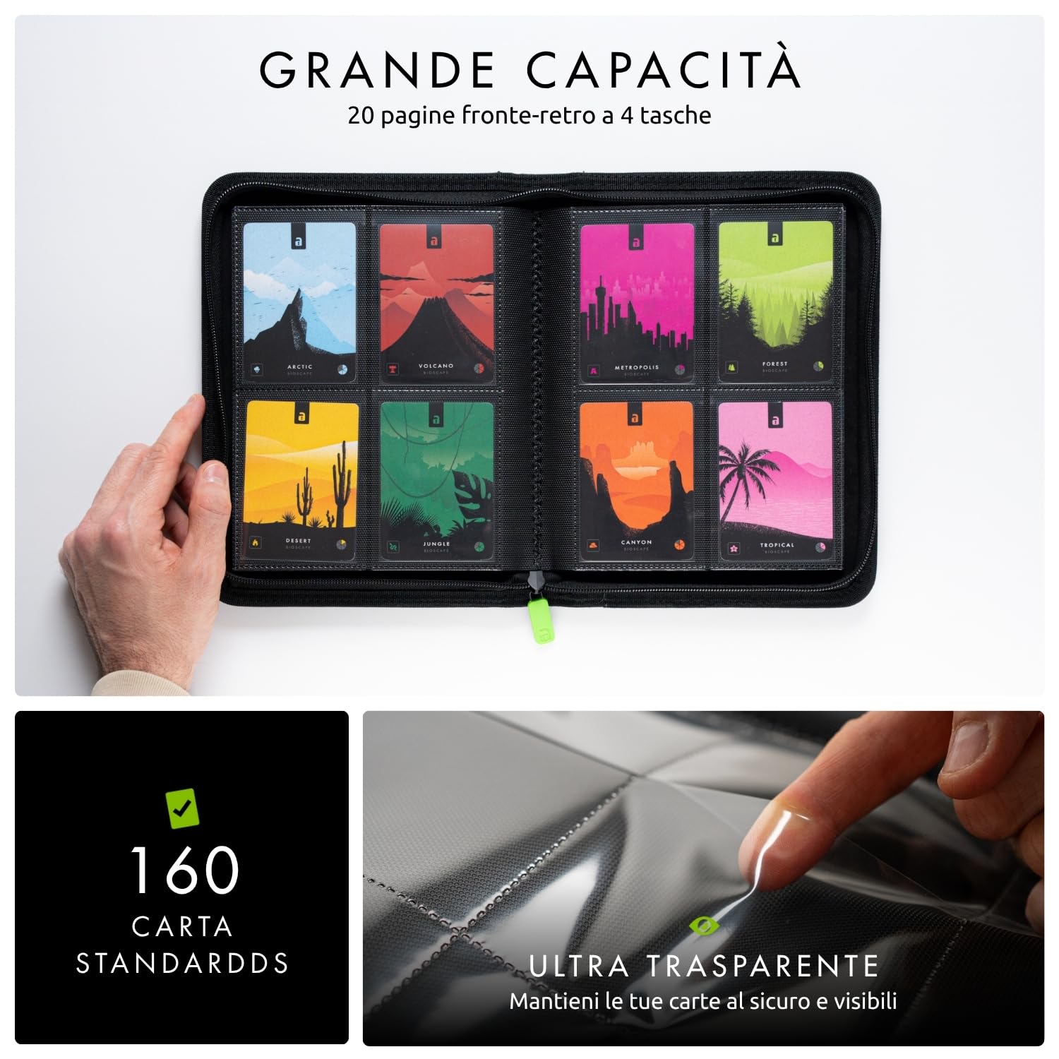 Vault X Raccoglitore per Carte da Collezione a 4 Tasche con Cerniera, 160 Carte, Materiale Exo-Tec per Album, 20 Pagine a Caricamento Laterale, TCG (Nero)
