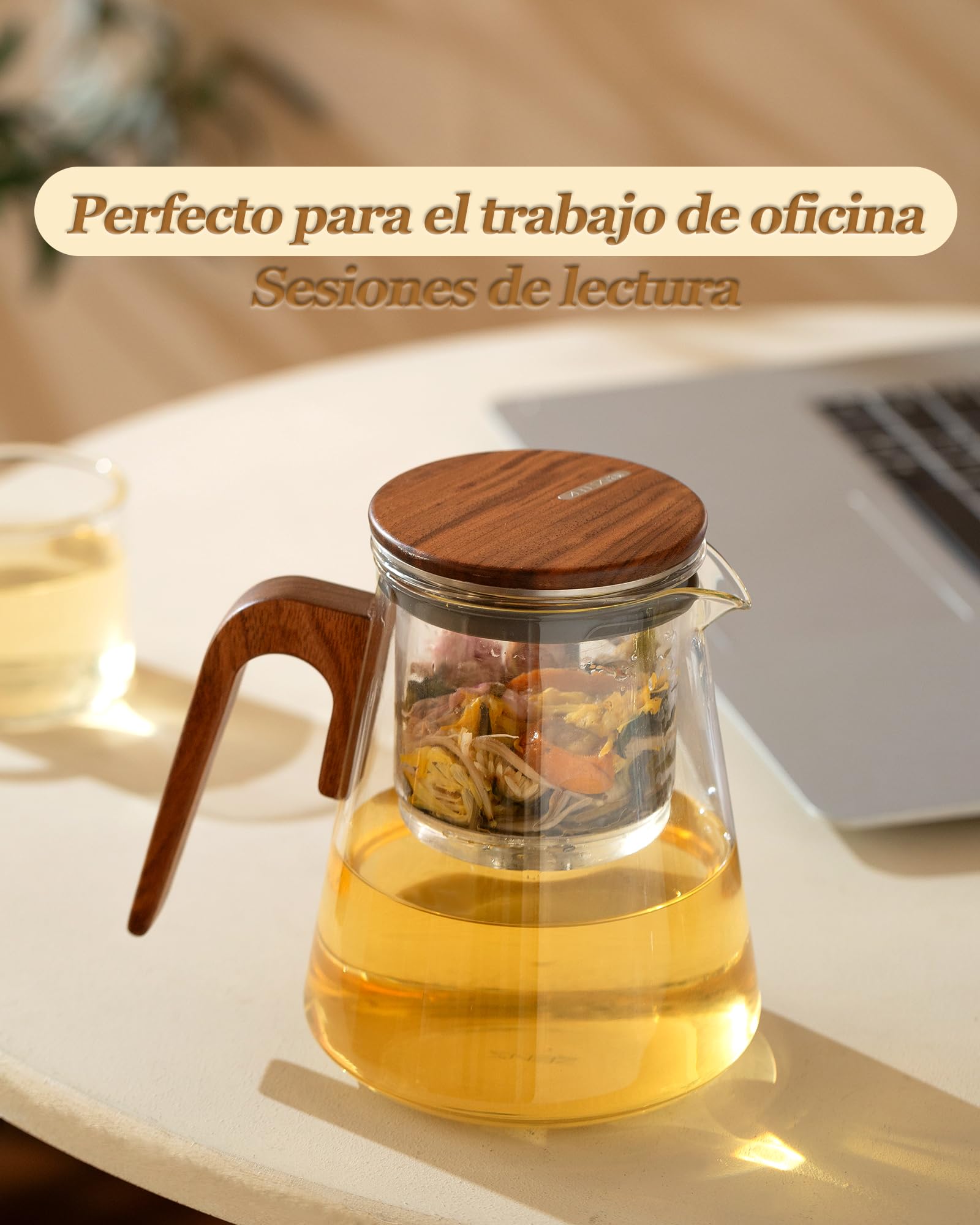 Tetera de cristal para separación de agua con filtro, Magnética Flujo hacia abajo, Tetera infusiones mágica para té en, mango de madera de nogal, regalos para los amantes del té-800ML