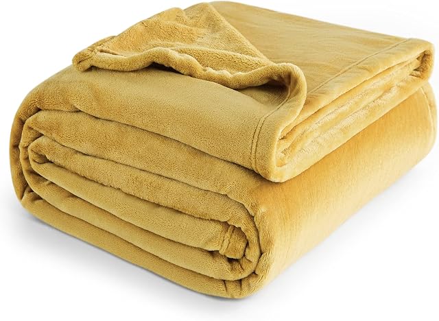 Bedsure Fleece Blanket King Size - Versatile Blanket for Bed Fluffy Soft Extra Large Throw, Mustard, 270x230cm