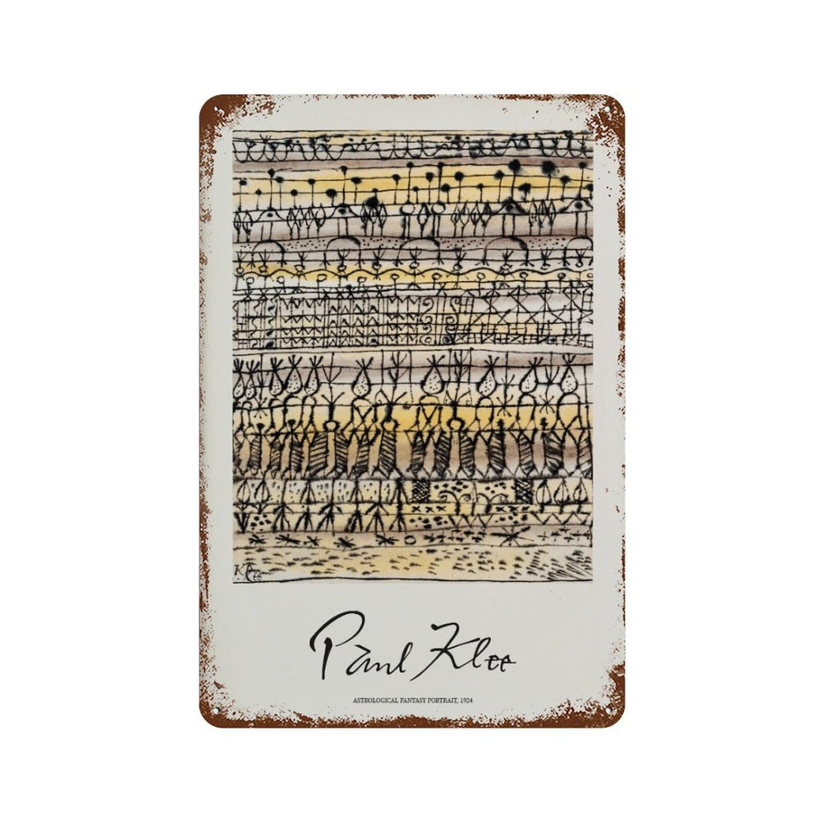 xiaoxiaoshen Paul Klee Exhibition Astrological Fantasy Portrait 1924, Surrealist Modernism Wall Decor Art Metal Tin Poster Modern Home Decor Art Home Bar Shop Decorations Vintage Sign 30x20cm