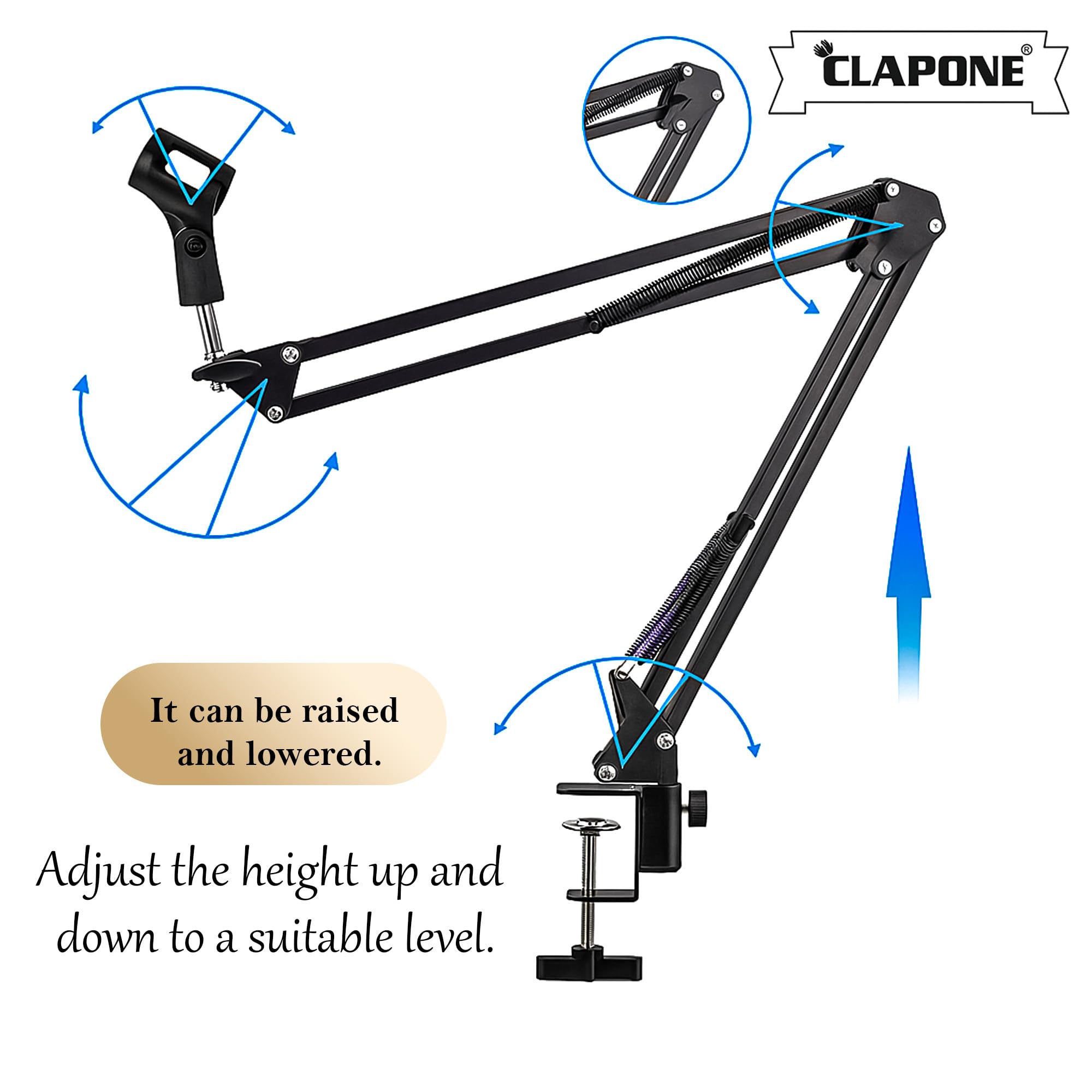 CLAPONE Microphone Stand with Suspension Boom Scissor Arm/Mic Stand Holder/Adjustable Suspension Boom Scissor/Arm for Voice-over/Gaming/Recording (Black, Microphone Stand) 1