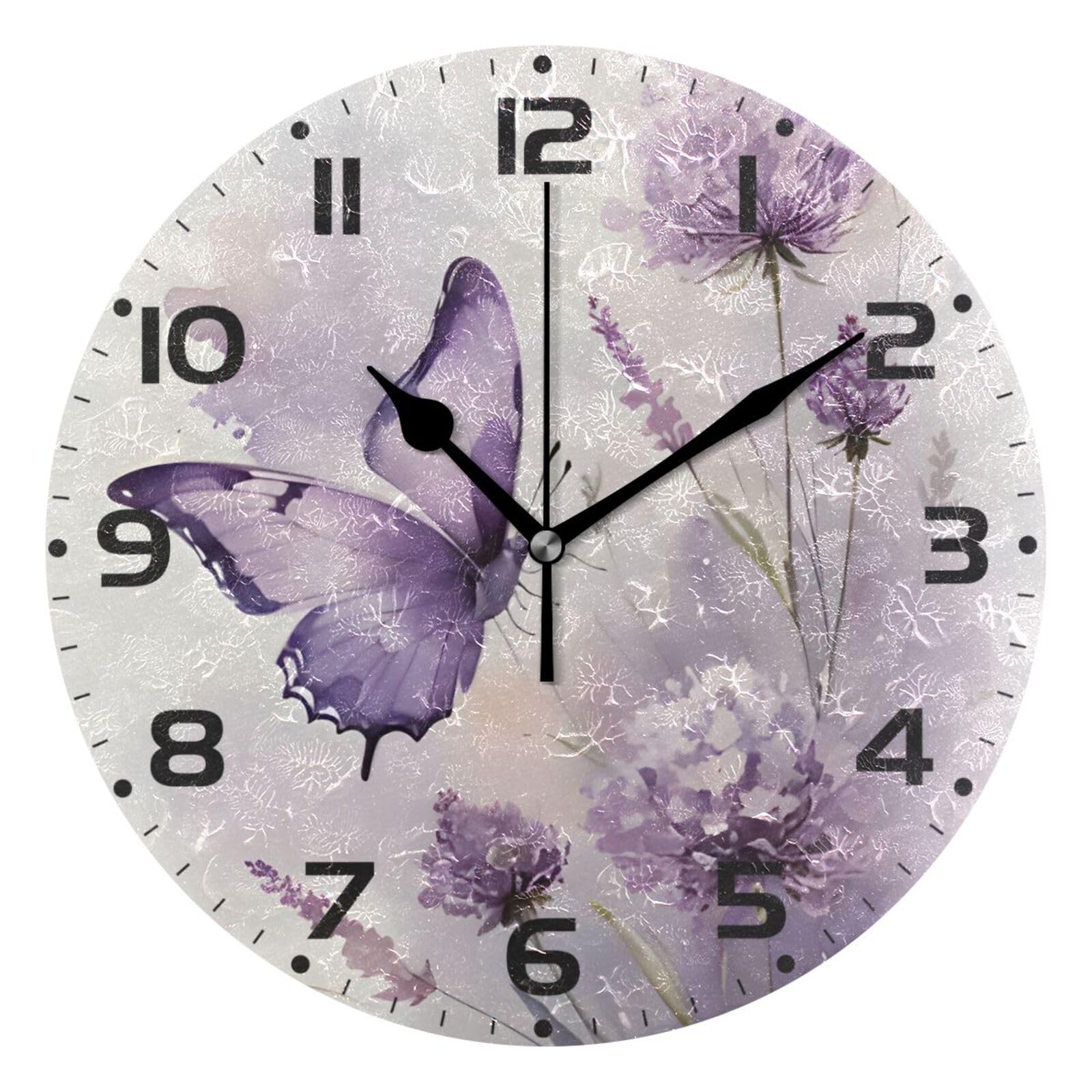Horloge murale papillon violette silencieuse pour supprimer le tic-tac dans la chambre