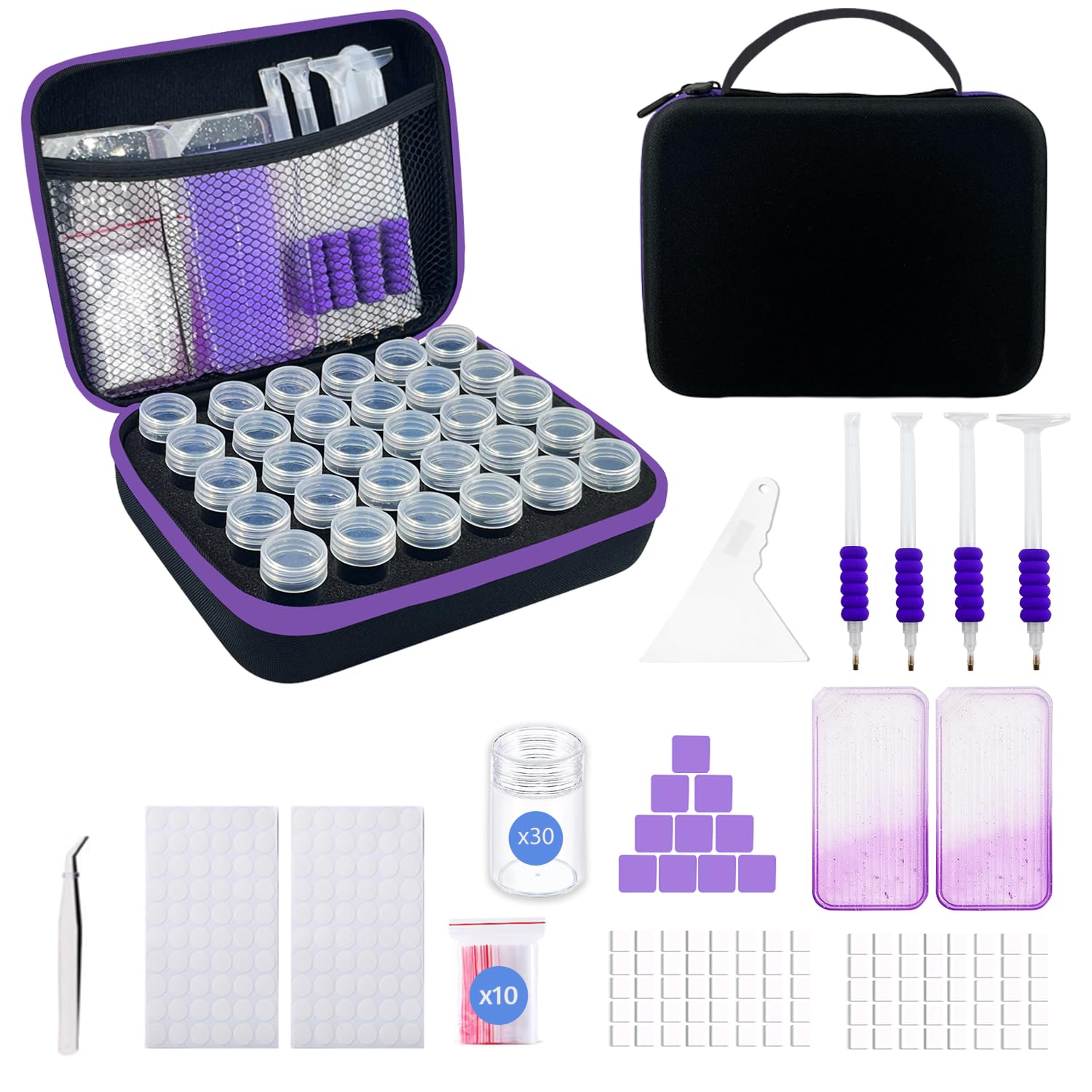 SuSentak Diamond Art Storage Containers with Dot Drill Tools,30 Slots Bead Organizer Case for 5D DIY Art Kits, Portable Craft Box for Diamond Painting