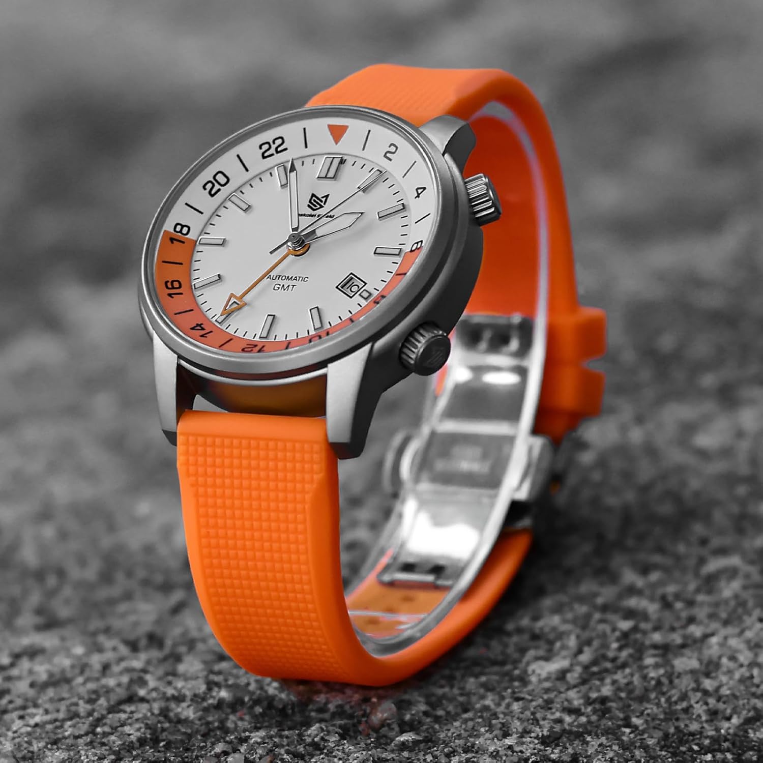 New Men's Wristwatch GMT Mechanical Automatic Watch 43MM Traveler Series Built-in Rotating Dual Time Zone Bezel, Stainless Steel Sapphire Glass 100M Waterproof Sports Rubber Strap