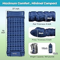Vista 2 de Colchoneta de dormir para campamento, almohadilla de dormir aislada de 4 pulgadas de grosor para invierno, colchón inflable ultraligero con almohada