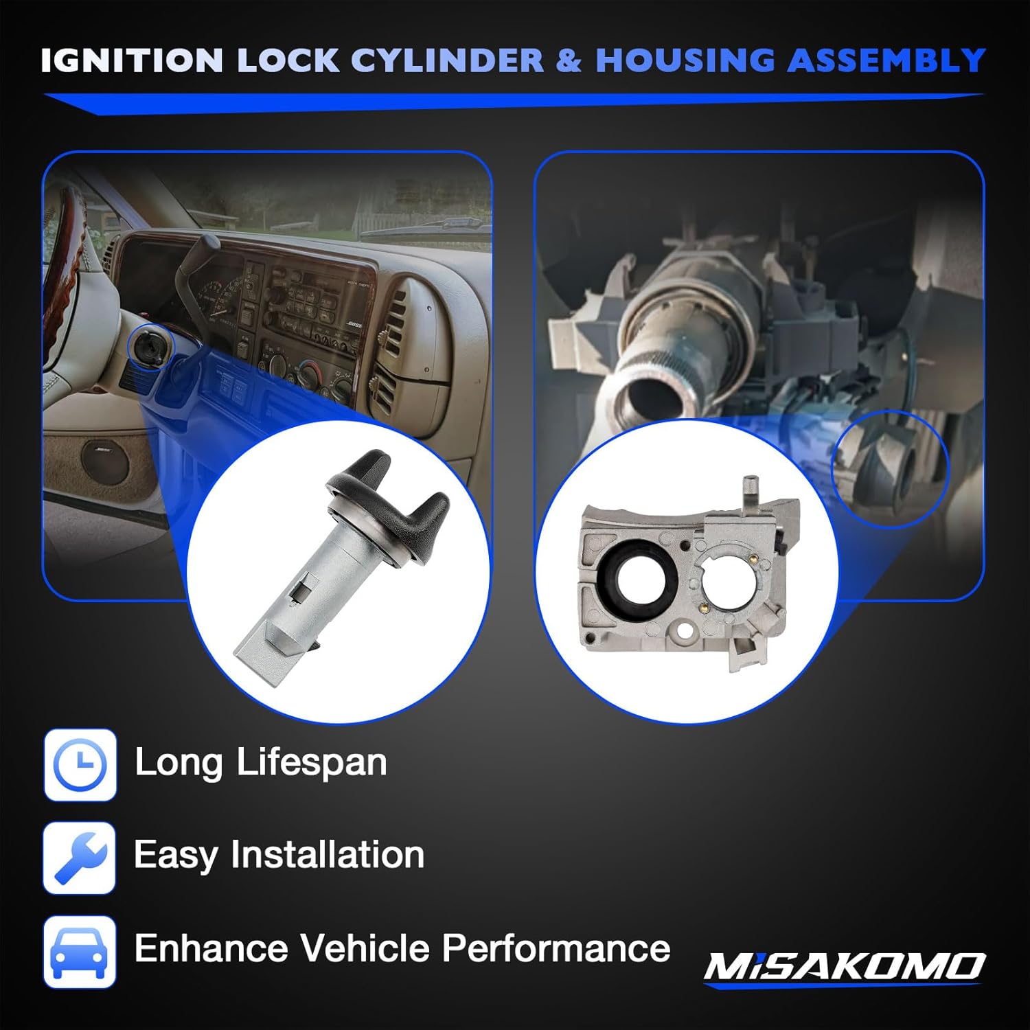 Ignition Lock Cylinder & Lock Cylinder Housing Assembly, Compatible With 1998-2002 Chevy GMC C/K 1500/2500/3500, Express, Tahoe, Savana, Yukon & Cadillac Escalade, Replaces# 924-893, 924-720