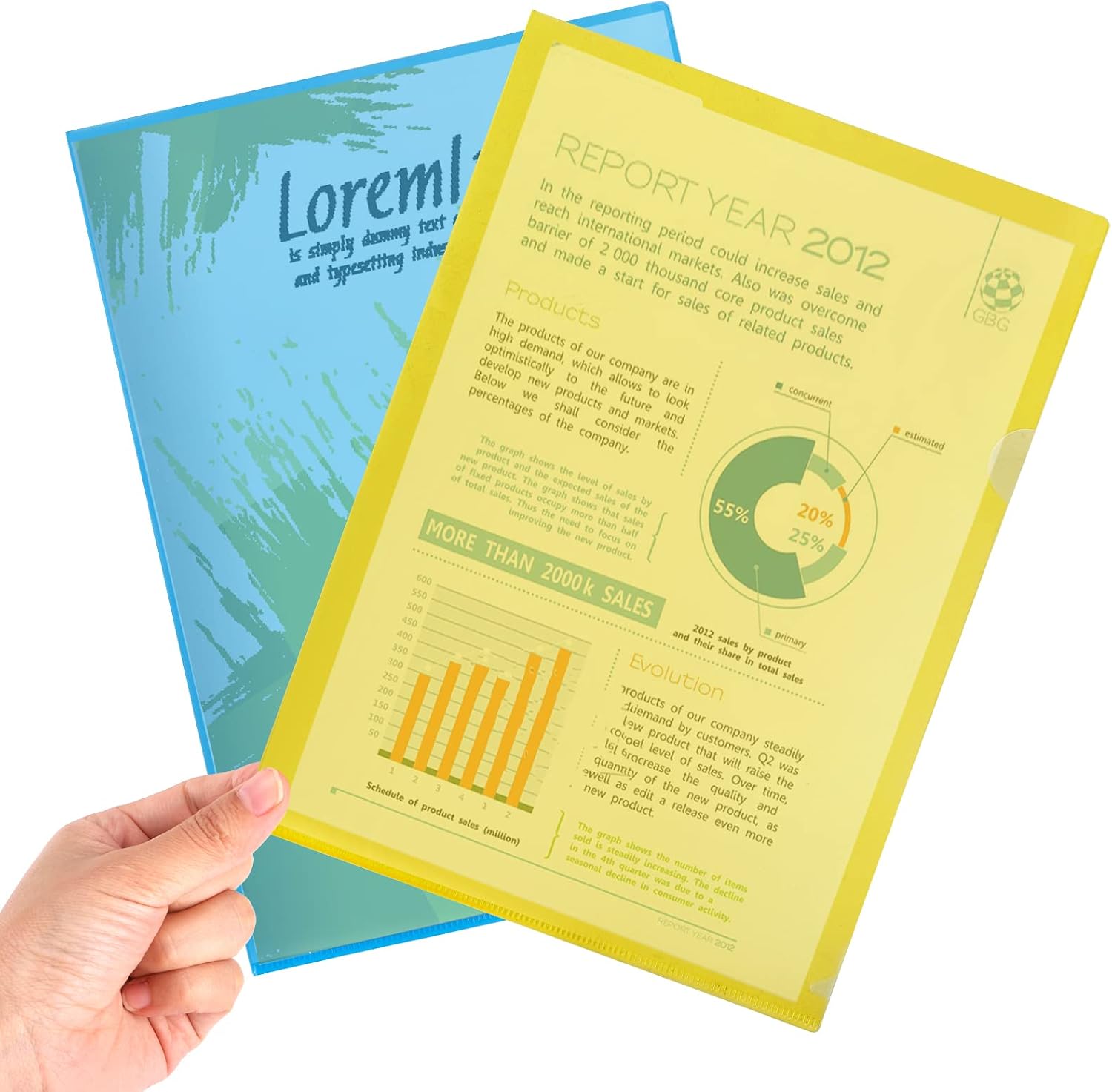 Fasmov 40 Pack Clear Folders Plastic Project Pockets, Letter Size, 12.2 x 8.7 inches, Plastic Folders for School and Office Supplies, Assorted Colors (Yellow, Green, Blue, Purple, Red)