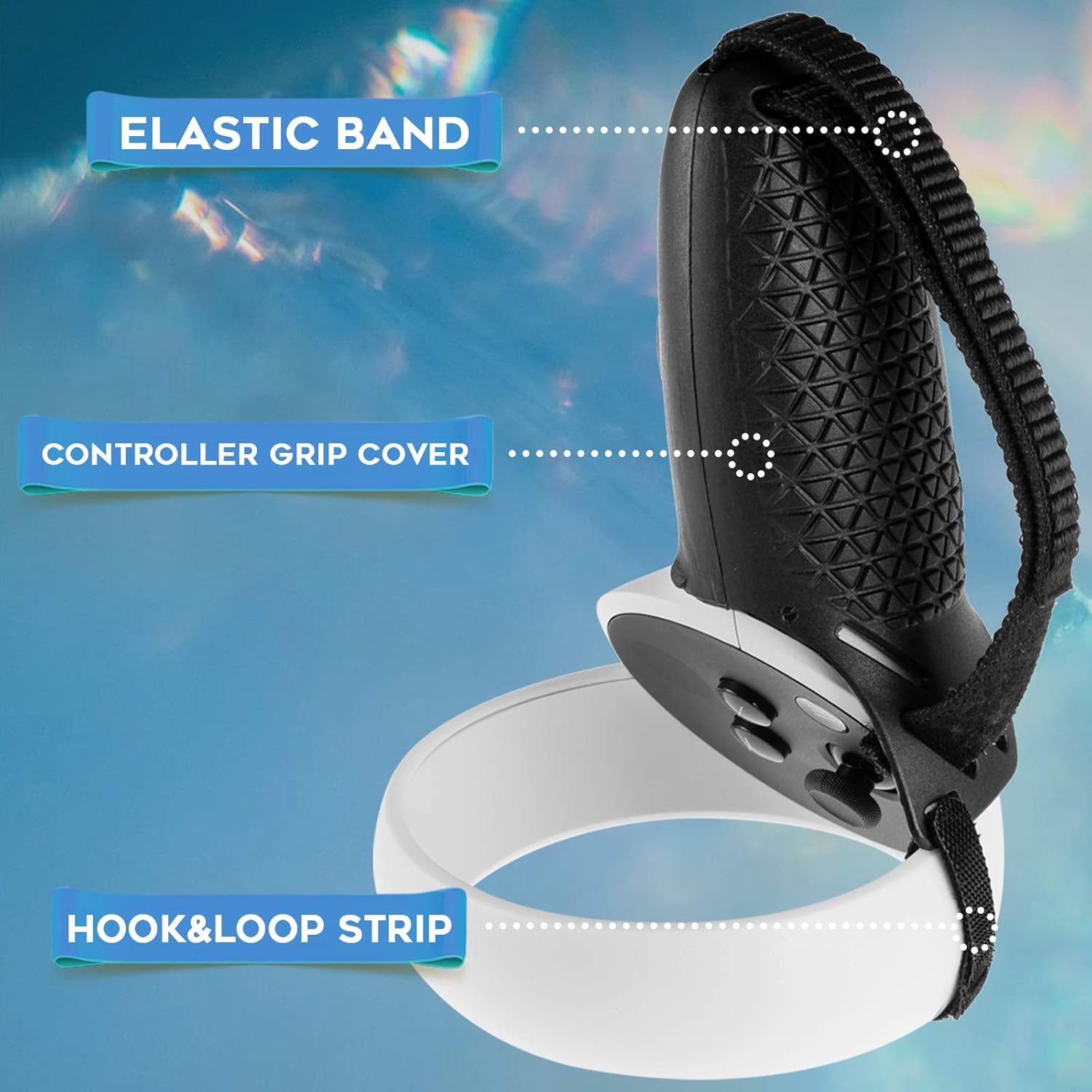 (1 Set) Orzero 1 Pair TPU Controller Cover and Nylon Strap Compatible for Quest 2, Anti-Throw Protective Adjustable Handle for VR Gaming Headset - Black