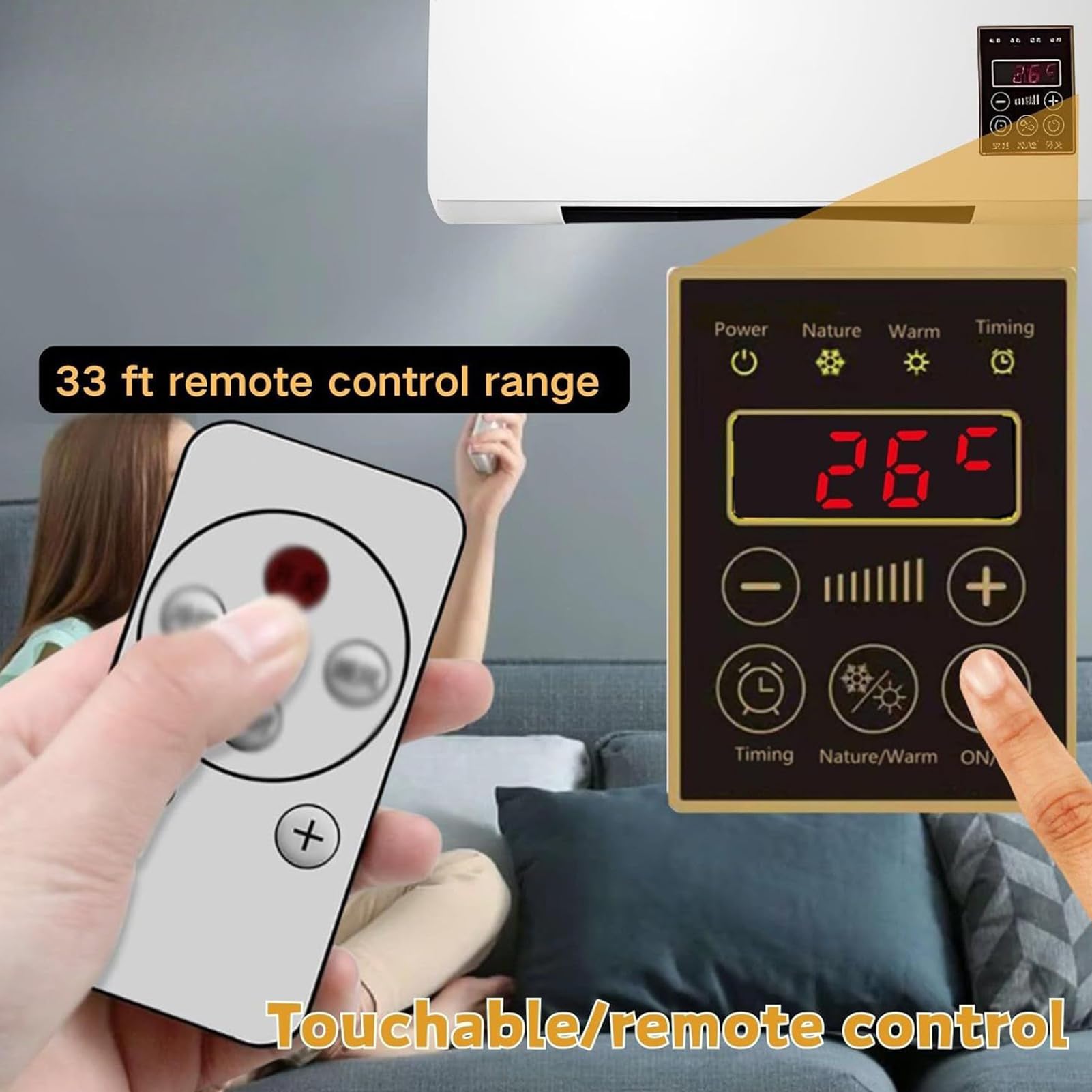 Aire Acondicionado de Pared - Aire Acondicionado Portátil,Con Función Frío y Calor, Silencioso y Temporizador 24H para Cocina, Coche, Hogar, Apartamento,