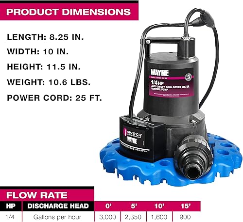 Miniatura 4 de Wayne 57729-WYNP WAPC250 Bomba de cubierta de piscina, azul y manguera de jardín Flexzilla de 5/8 pulgadas x 100 pies, resistente, ligera, segura