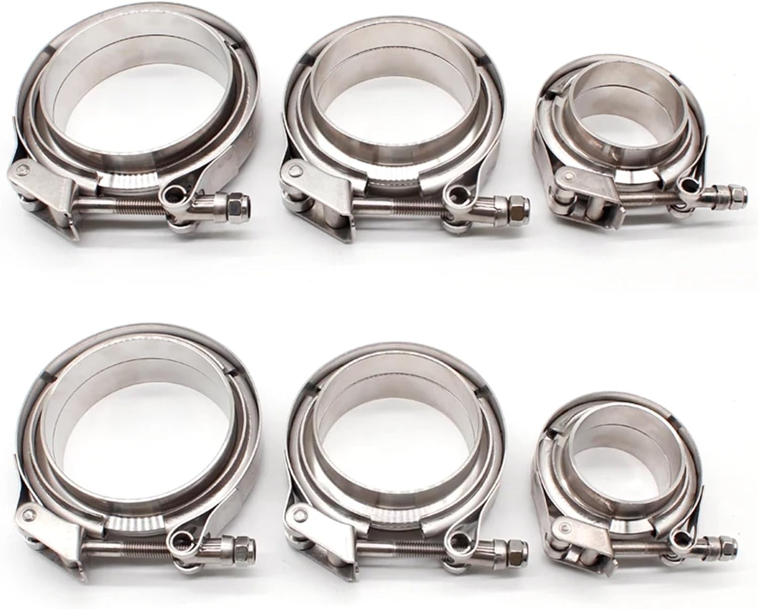 Stainless Steel Hose Clamps V Band Clamp Kit Quick Release Exhaust Male Female Flange Stainless Steel Silver 2-4 Inch(2 inch kit)