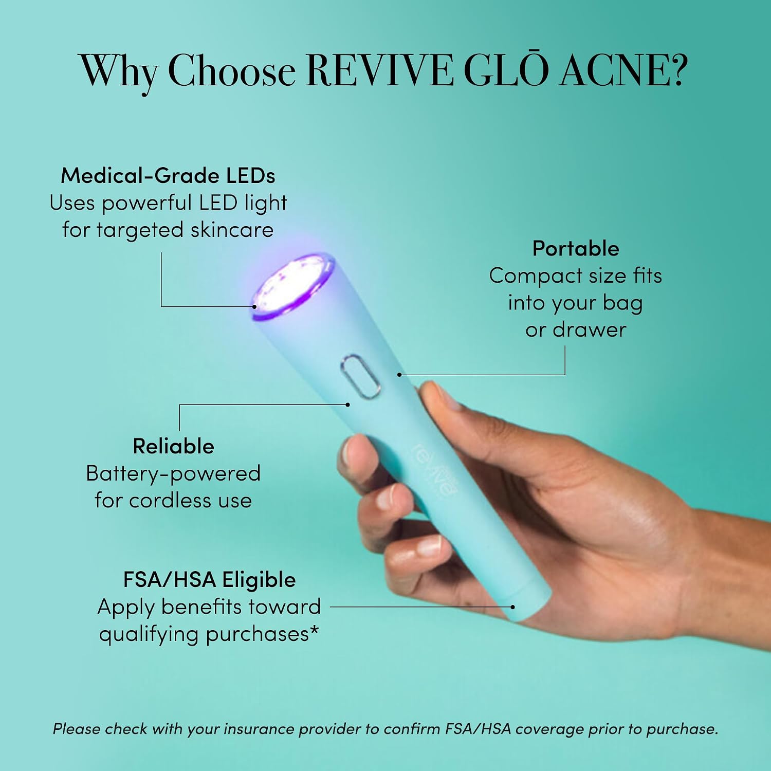 Revive Glo Acne Wand, Multi-Spectrum Face Wand, Red & Blue Light for Acne, Medspa-Quality Face Tools for Skincare, Portable Light Therapy Products for Targeted Skin Support