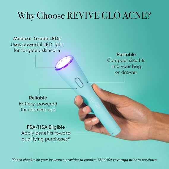 Revive Glo Acne Wand, Multi-Spectrum Face Wand, Red & Blue Light for Acne, Medspa-Quality Face Tools for Skincare, Portable Light Therapy Products for Targeted Skin Support