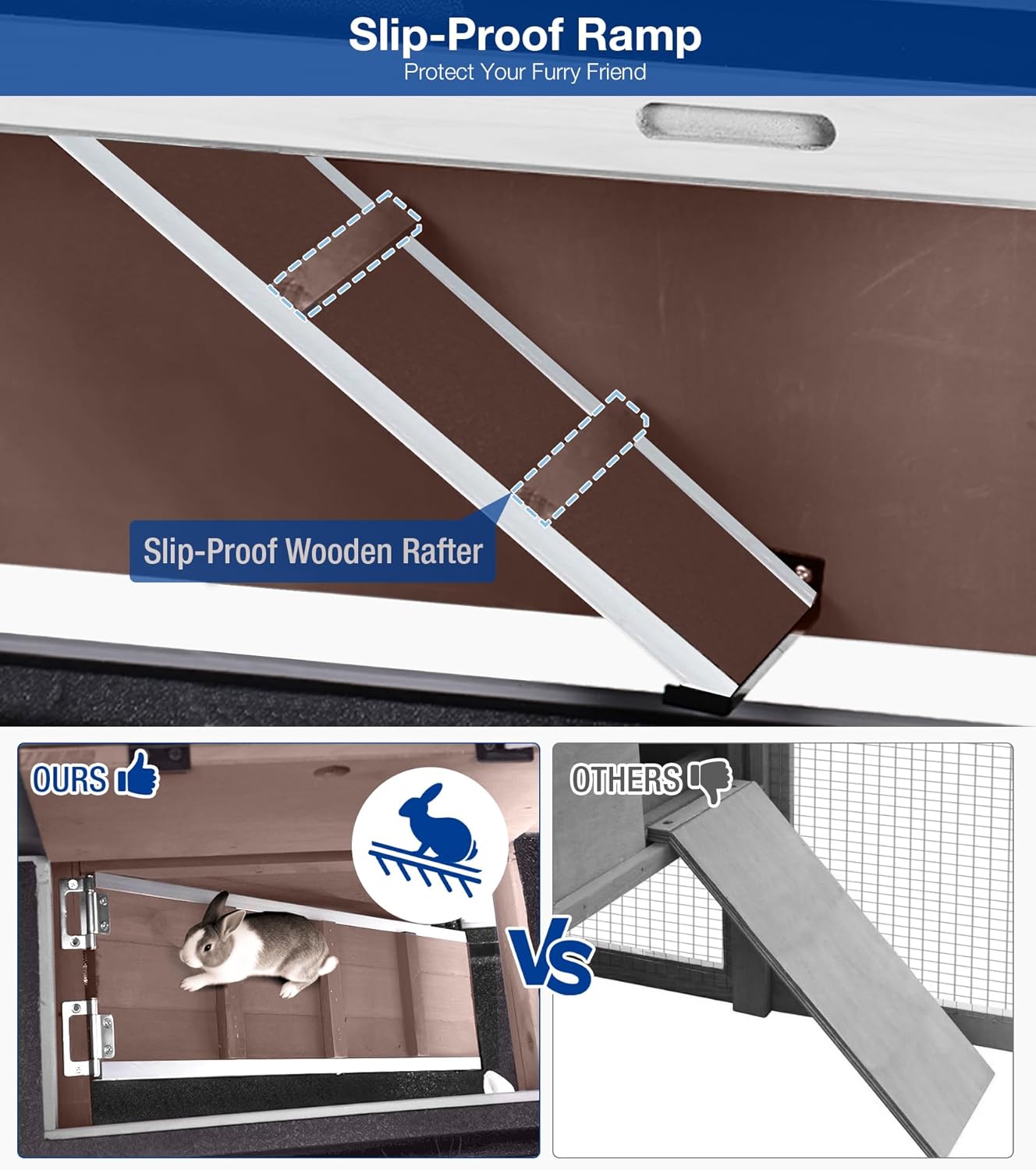 2-Story Rabbit Hutch Indoor Outdoor with Wheels, Bunny Cage with Slip-Proof Ramp, Guinea Pigs Cage with Waterproof Roof & Easy-Clean Tray, Multi-Access Doors, 36" - Brown