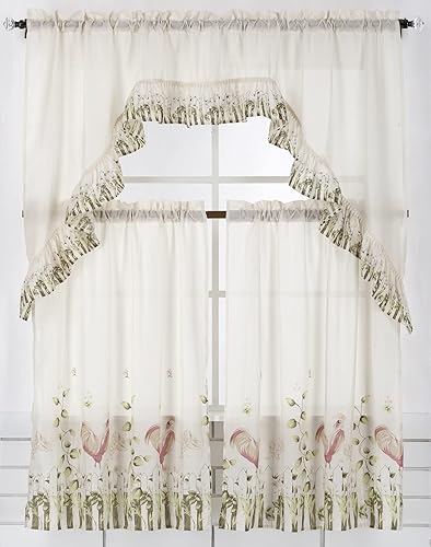 Miniatura 1 de Diamond Home Linens Juego de 3 niveles de cortina de cocina impresos y cenefa de 24 pulgadas de largo (multicolorcesta de frutas)