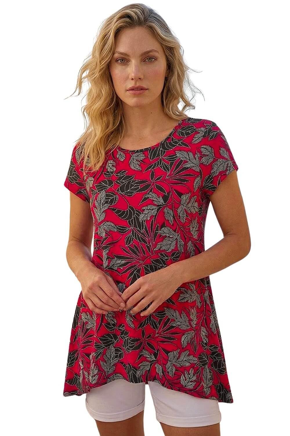 Roman Women's Red Floral Print Hanky Hem Top In | : Size 14