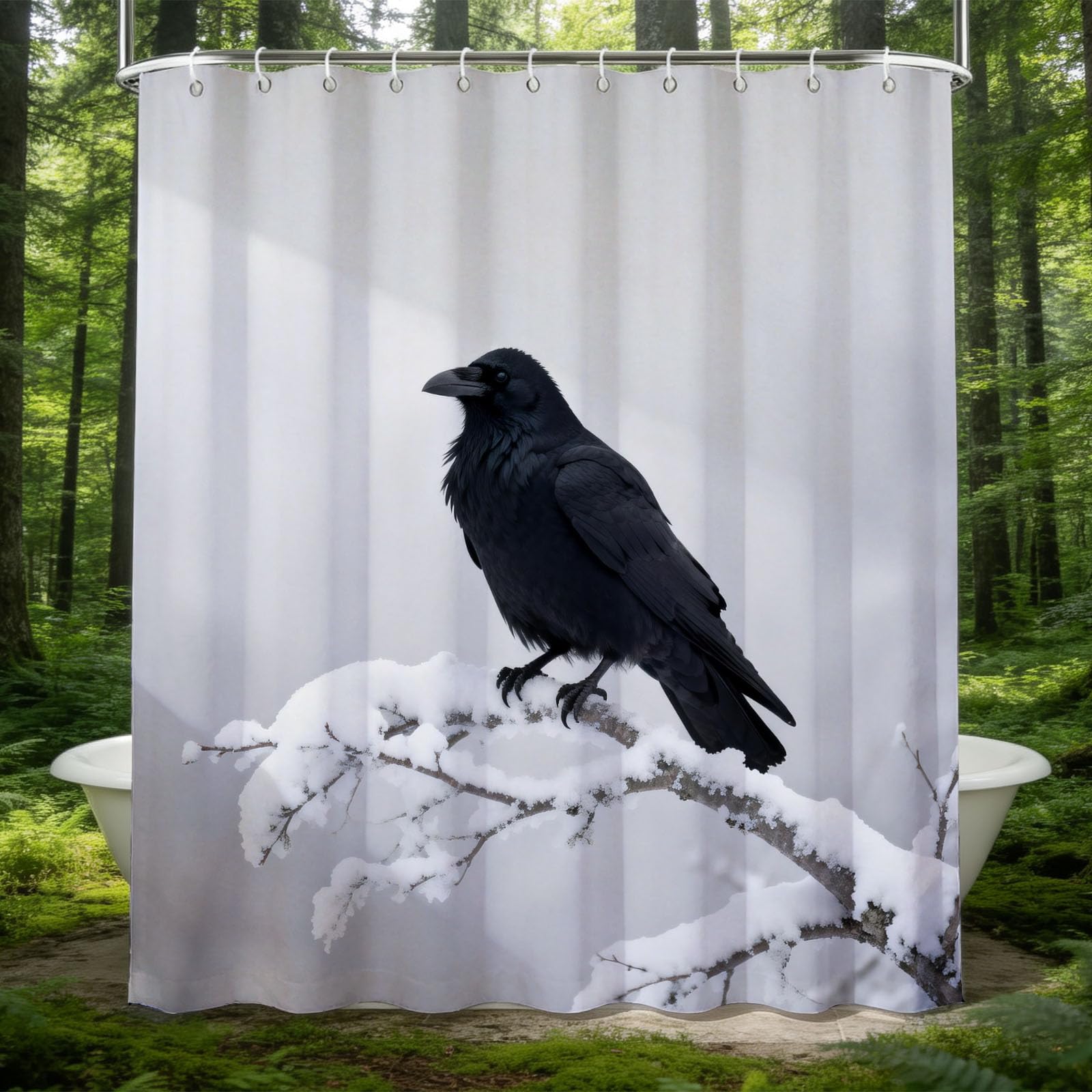 Hongduo 3D Crow Shower Curtain for Stalls Bathtubs Black Crow Bathroom Decor Shower Curtain Set Polyester Fabric Waterproof 180x180cm/71X71 Inch with Hooks