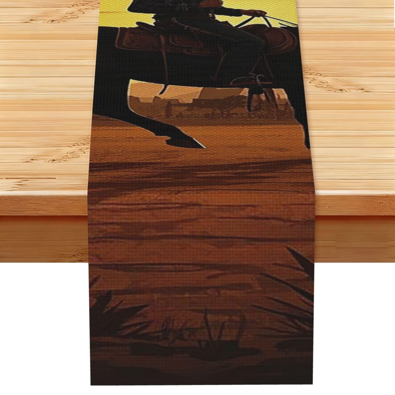 Cowboy Riding Ranch Desert Table Runner 13 x 72 Inches Long, Cotton Linen Table Runners for Kitchen Dining Table Decoration - Washable Tablecloth Modern Tablerunner for Home Party Decor
