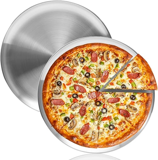 16 Inch Pizza Pan for Oven 2 Pack Stainless Steel Baking Sheet Round Plates for Cake Pie and Salad Pizza Steel Large Tray Oven Dishwasher Safe & Easy Clean