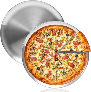 13.5 Inch Pizza Pans for Oven 2 Pack Stainless Steel Baking Sheet Round Plates for Cake Pie and Salad Pizza Steel Tray Oven Dishwasher Safe & Easy Clean