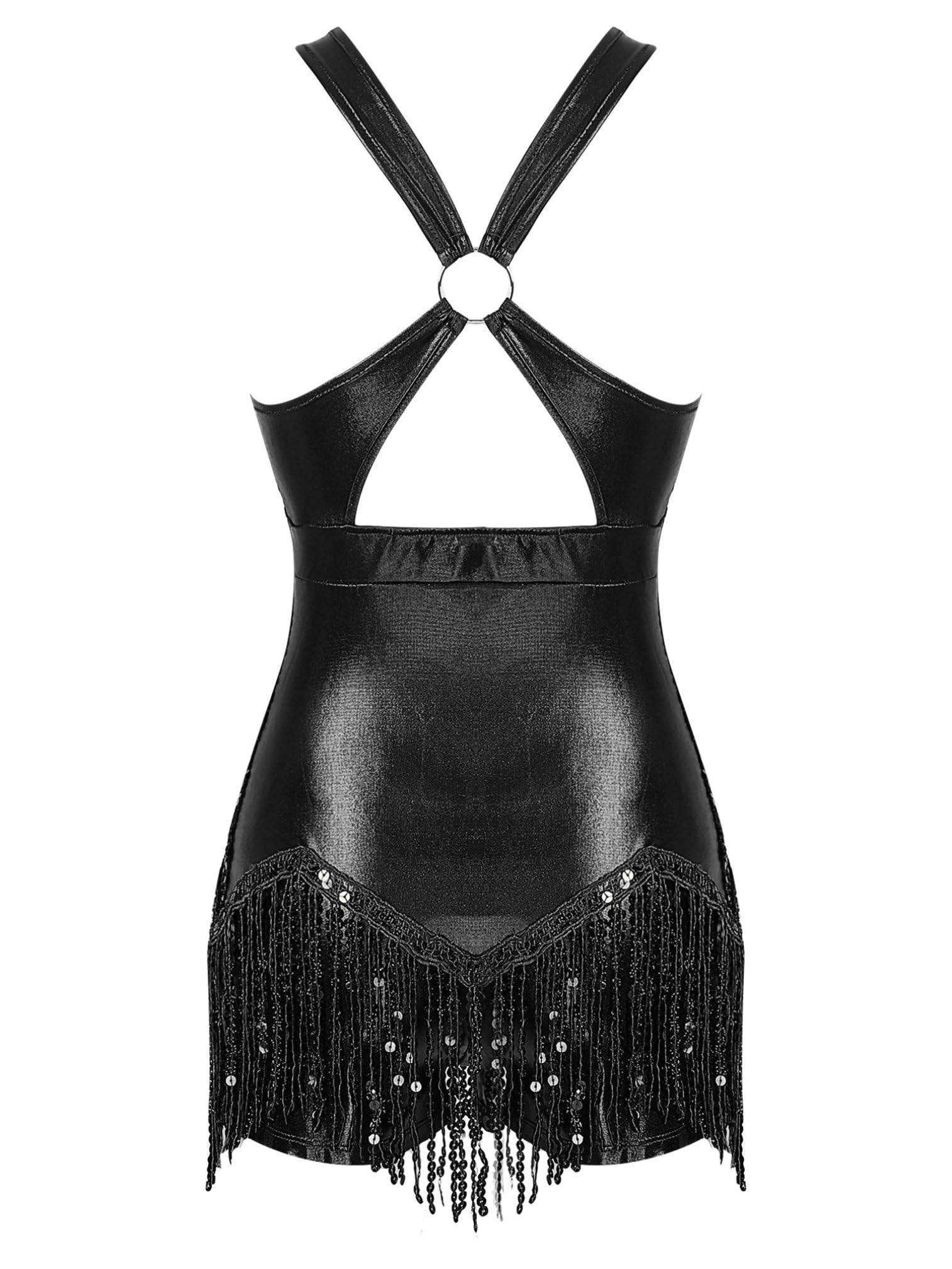 ranrann Tuta da Ballo Latino Donna Backless Incrociato Jumpsuit Ginnastica Artistica in Paillettes Costume da Ballo Tango Samba Salsa Rumba ChaCha Dancewear