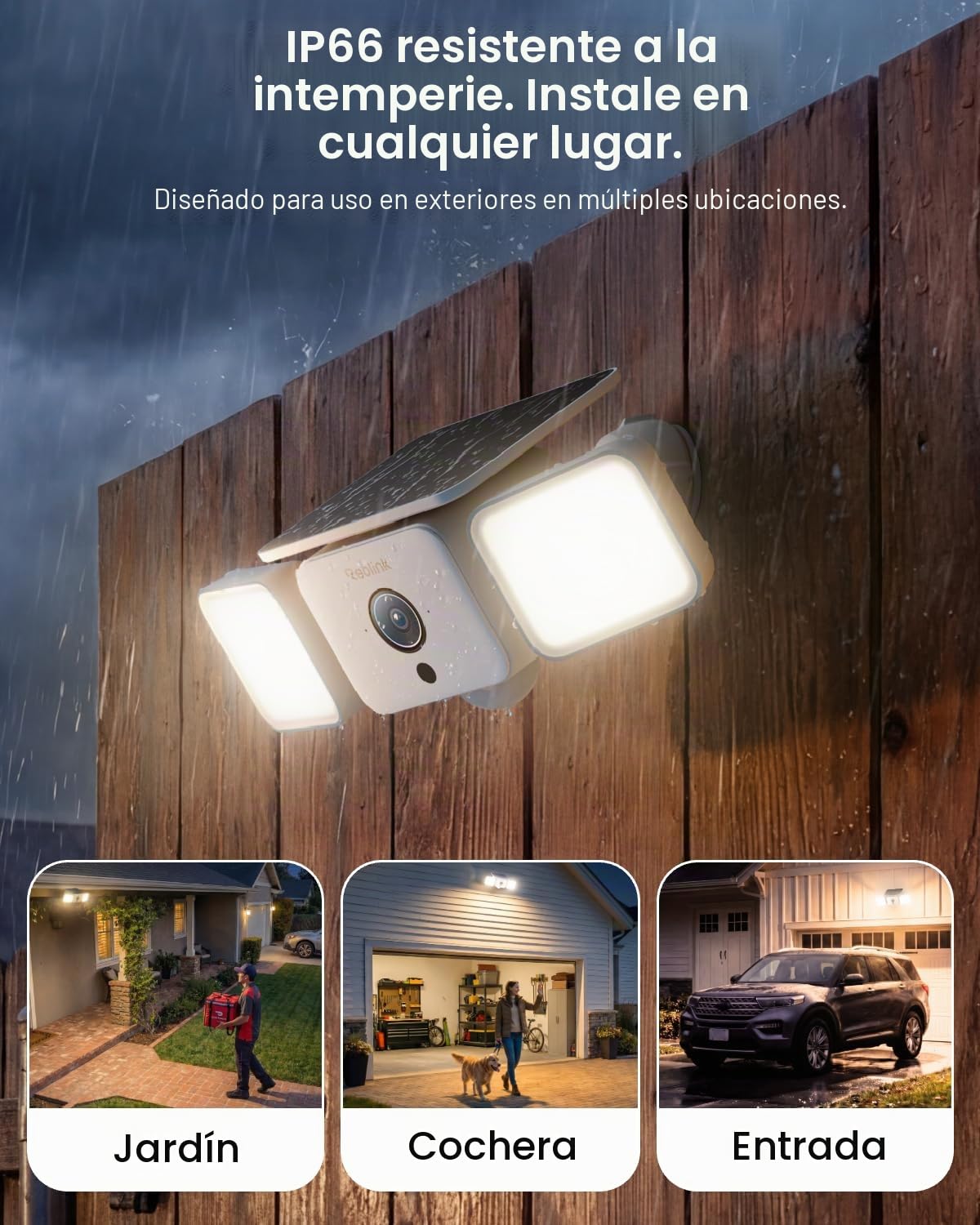 Reolink Cámara de Seguridad Inalámbrica Exterior, Cámara Solar 1000 Lúmenes | Resolución 2K y Ángulo de Visión 150°, Cámara Solar con Foco Todo en Uno, Detección IA/PIR, Visión Nocturna a Color, Wi-Fi 6