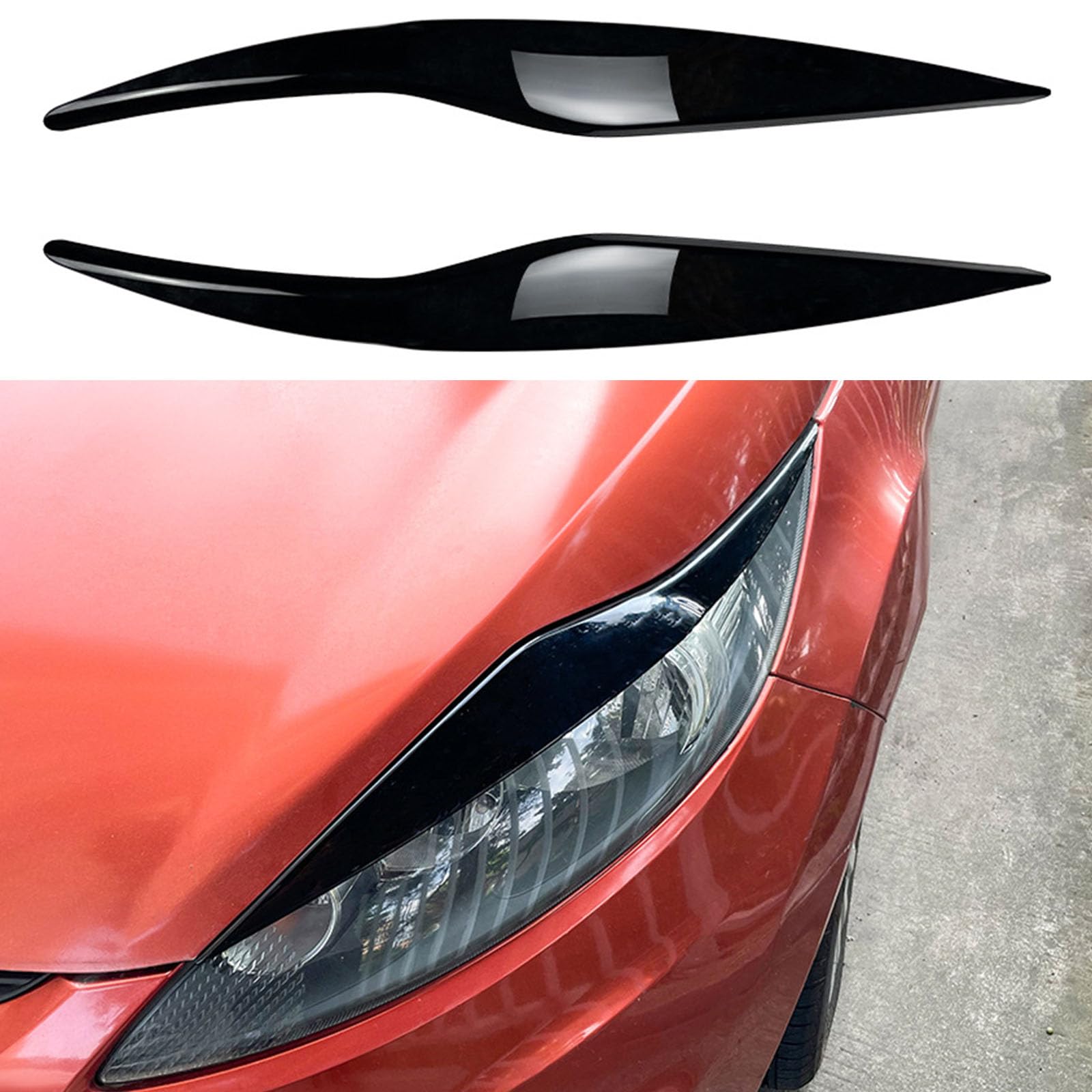 YPFYBHD Compatible with Ford Fiesta MK6 MK7 2008-2012, 1 Pair Car Headlight Eyebrow Eyelid Lamp Car Evil Eye Car Sticker Exterior Accessories Modification,Black