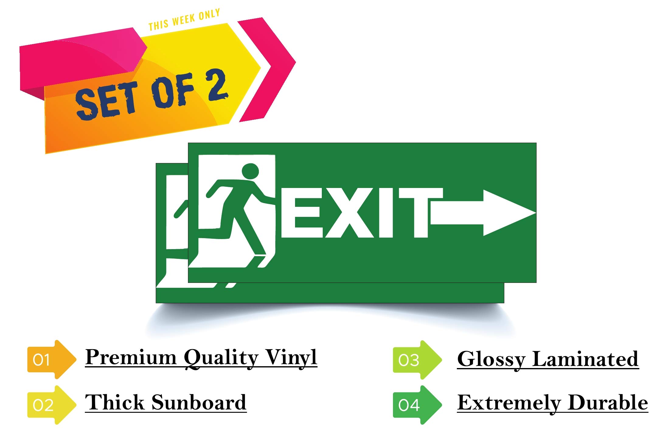 Green Panda®-Exit sign Board Signage-23x10cm,Glossy Laminated
