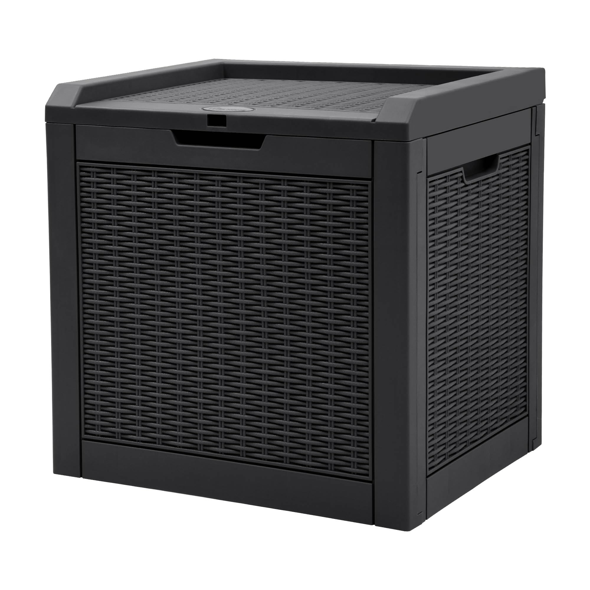 DWVO 118L Garden Storage Box, Rattan Resin Indoor Outdoor Deck Box for Package, Patio Cushions, Gardening Tools, Lockable, Waterproof,Black
