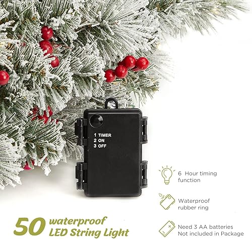 Miniatura 4 de OasisCraft Paquete de 2 árboles de Navidad para exteriores de 24 pulgadas, árbol de Navidad flocado con 50 luces LED, árbol de Navidad pequeño