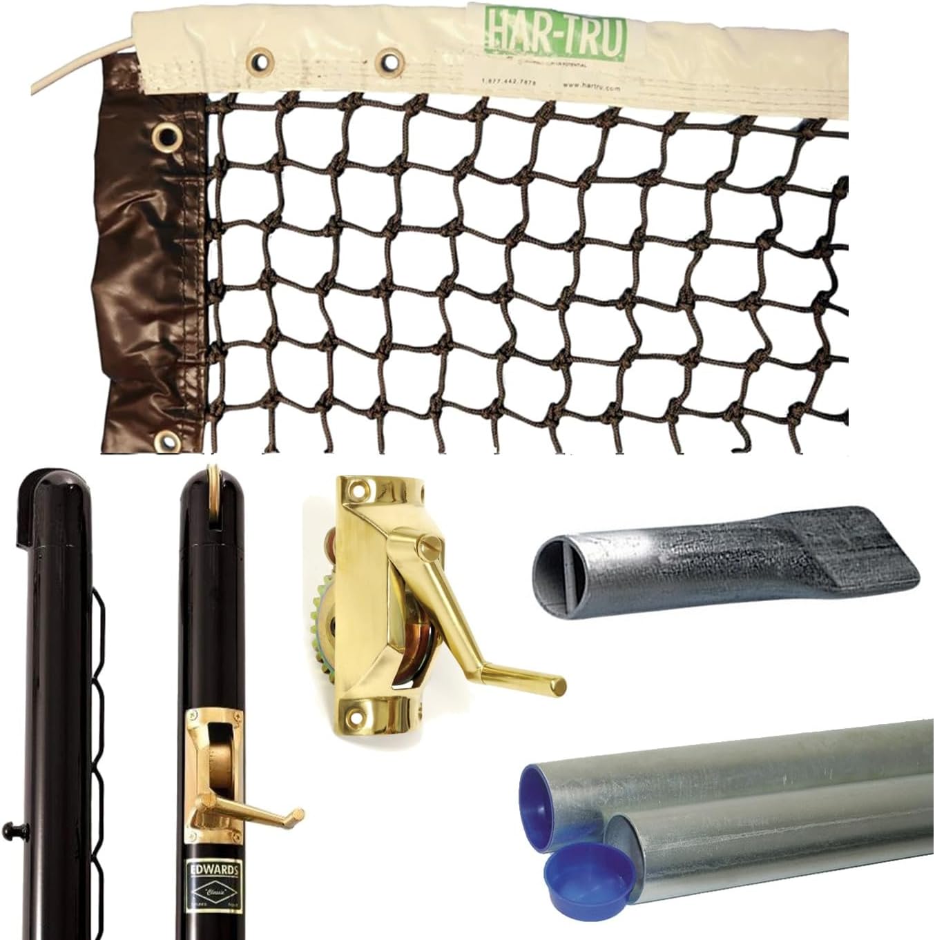 Har-Tru 4mm Revolution Single Braided Tennis Net, Tidy-Fit Tapered - Optional Seasonal Court Maintenance Kit