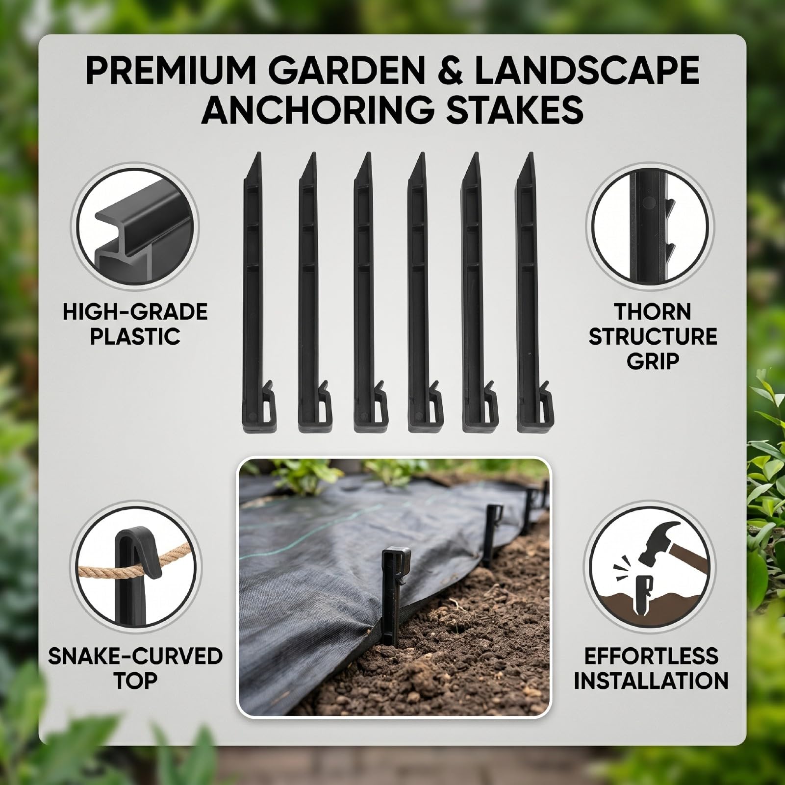 VGEBY Piquets d'ancrage au Sol en Plastique, 54 Piquets de Tente Noirs avec Dessus incurvé en Serpent, Conception à Poignée en épine, 9,45 X 0,71 Po pour Bordure de Jardin, Pelouse, Utilisation de