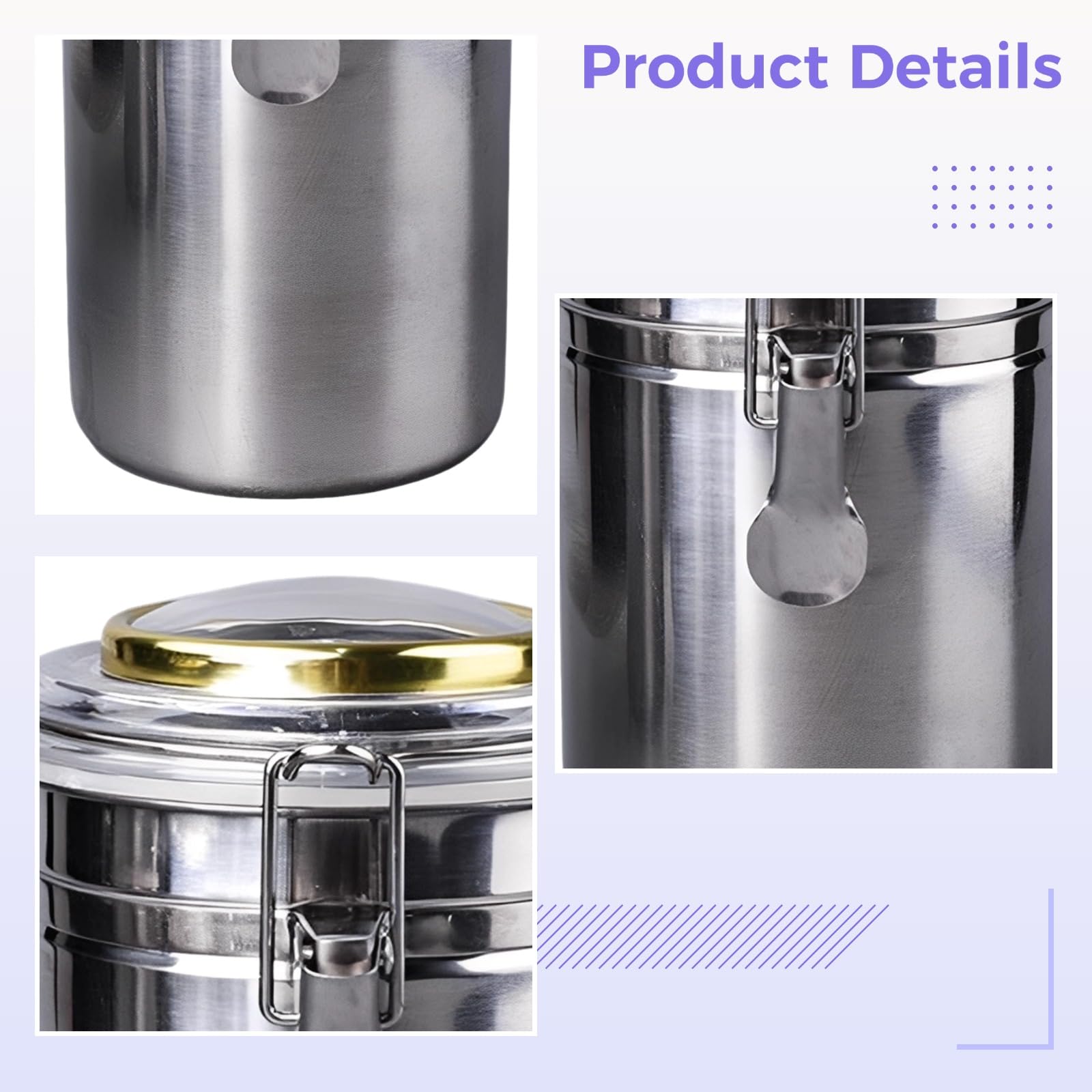 Edelstahl Vorratsdose mit Befeuchter und Hygrometer, luftdichter Behälter für Lebensmittel, 6,8 in / 17,3 cm hoher Kaffeebehälter, 3,8 in / 9,6 cm Durchmesser, Küchenbehälter mit Deckel