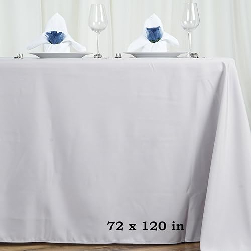Miniatura 1 de TABLECLOTHSFACTORY Manteles rectangulares de poliéster plateado de 72 x 120 pulgadas.