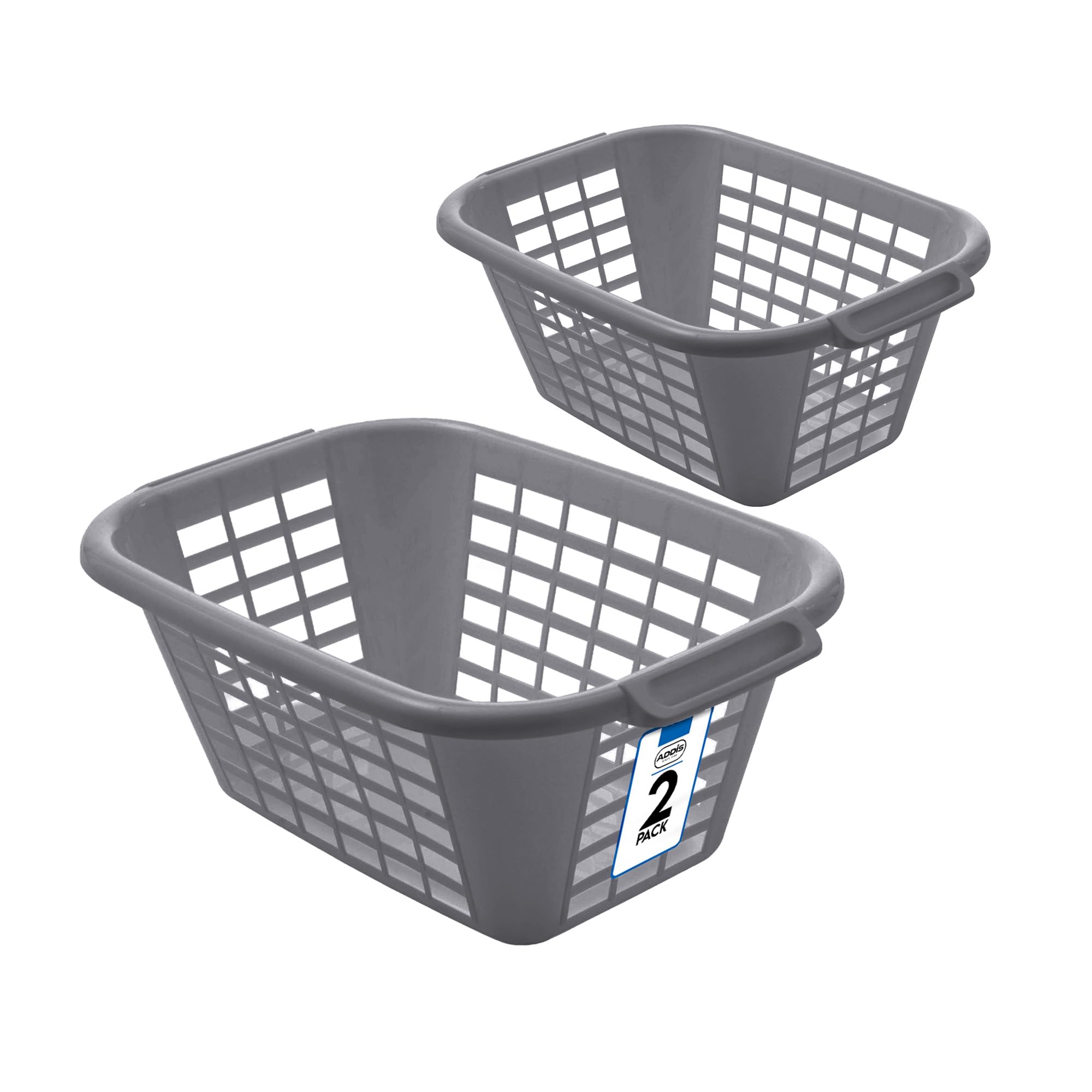 Addis Metallic 40L Laundry Basket Heavy Duty Plastic Washing Basket With Handles, Ventilated Clothes Hamper For Home & Laundry Room, Pack Of 2