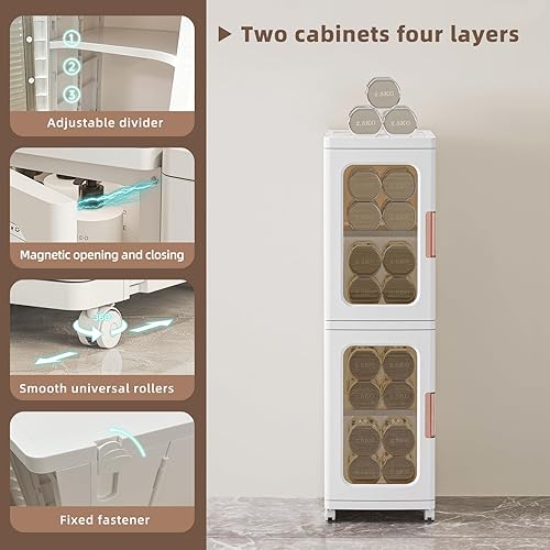 Miniatura 4 de Armario estrecho con puertas y estantes, organizador de cocina alto y delgado con estante ajustable, armario de papel higiénico de lino de 2 capas