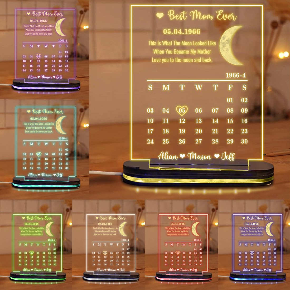 Ozinna Personalized Mom Gift Moon Phase Led Light Up Night Light Signs,This is What The Moon Looked Like,Custom Lunar Art Frame with Text Lamp,Mothers Day Birthday Gift for Mom Grandma