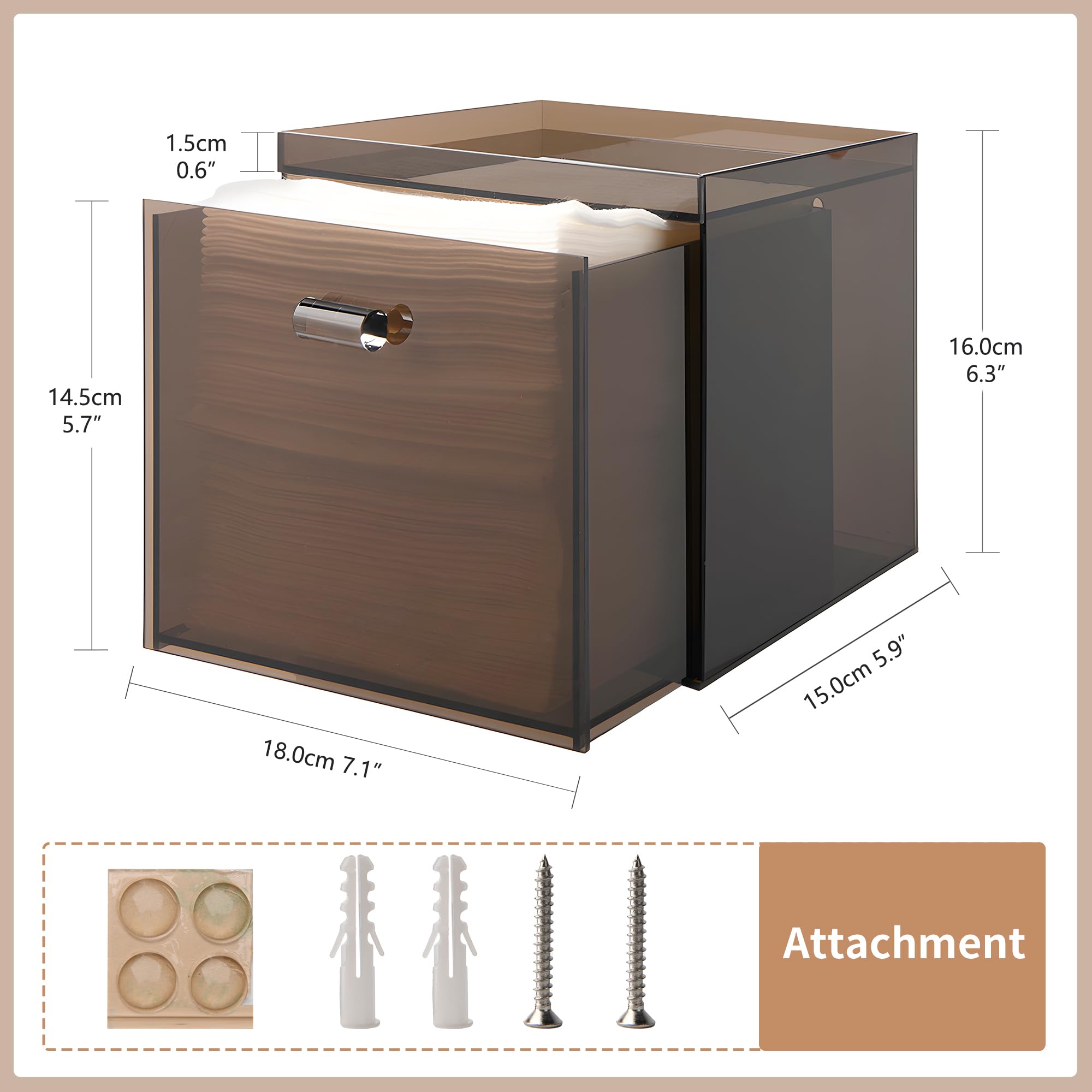 VEGEVIGI Clear Acrylic Disposable Face Towel Holder With Drawer - XL Towel Storage Box For Bathroom Countertop