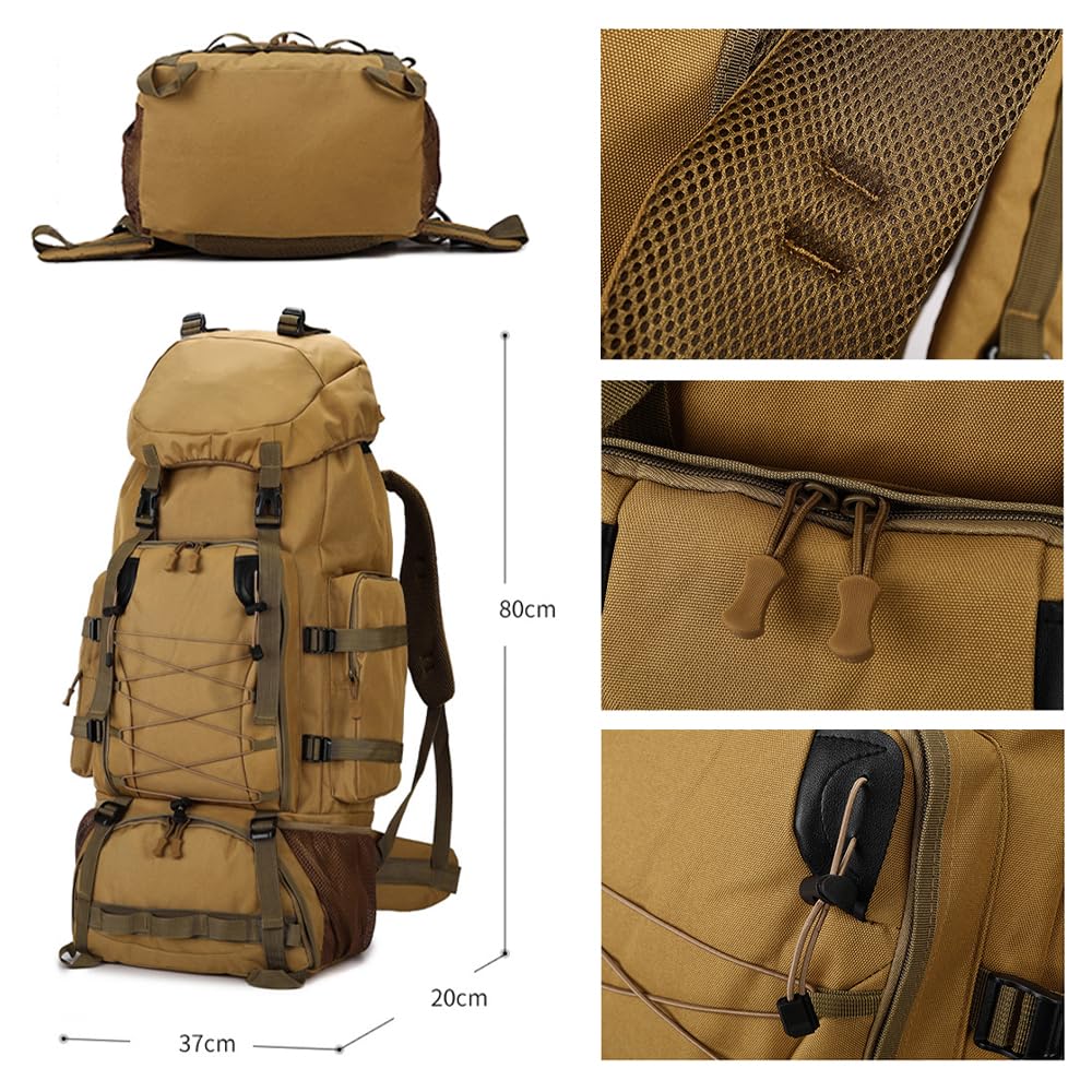 Zaino da escursionismo 37 x 20 x 80 cm, grande, unisex, multiuso, impermeabile, robusto, impermeabile, per escursioni, alpinismo, campeggio, pesca, caccia, ciclismo, picnic