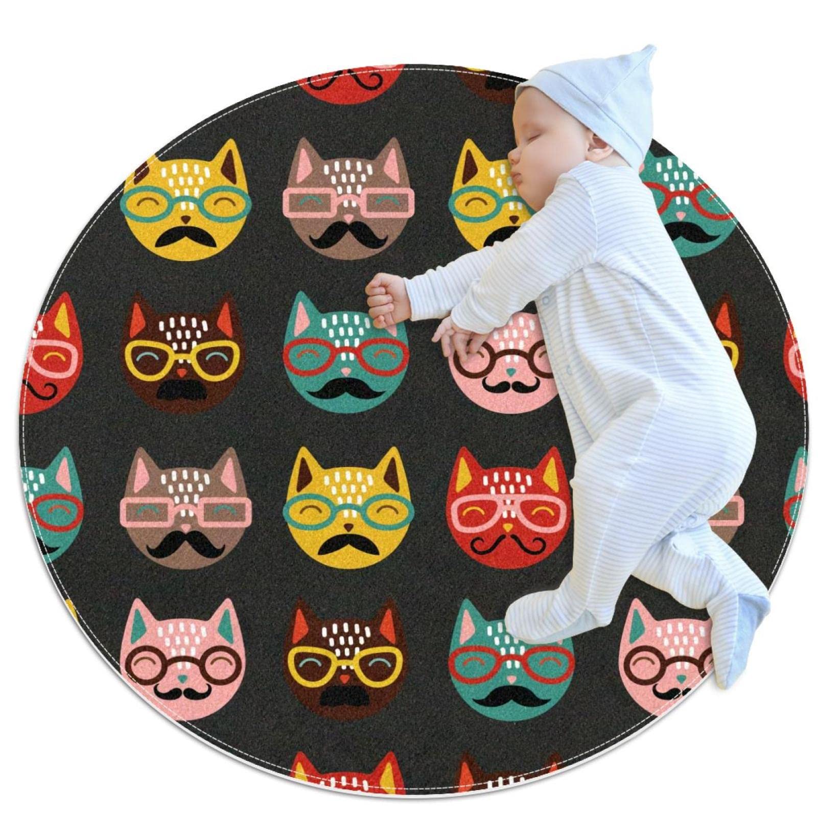 Tapis motif de chat tapis rond anti-bruit pour salon et salle de jeux d'enfant