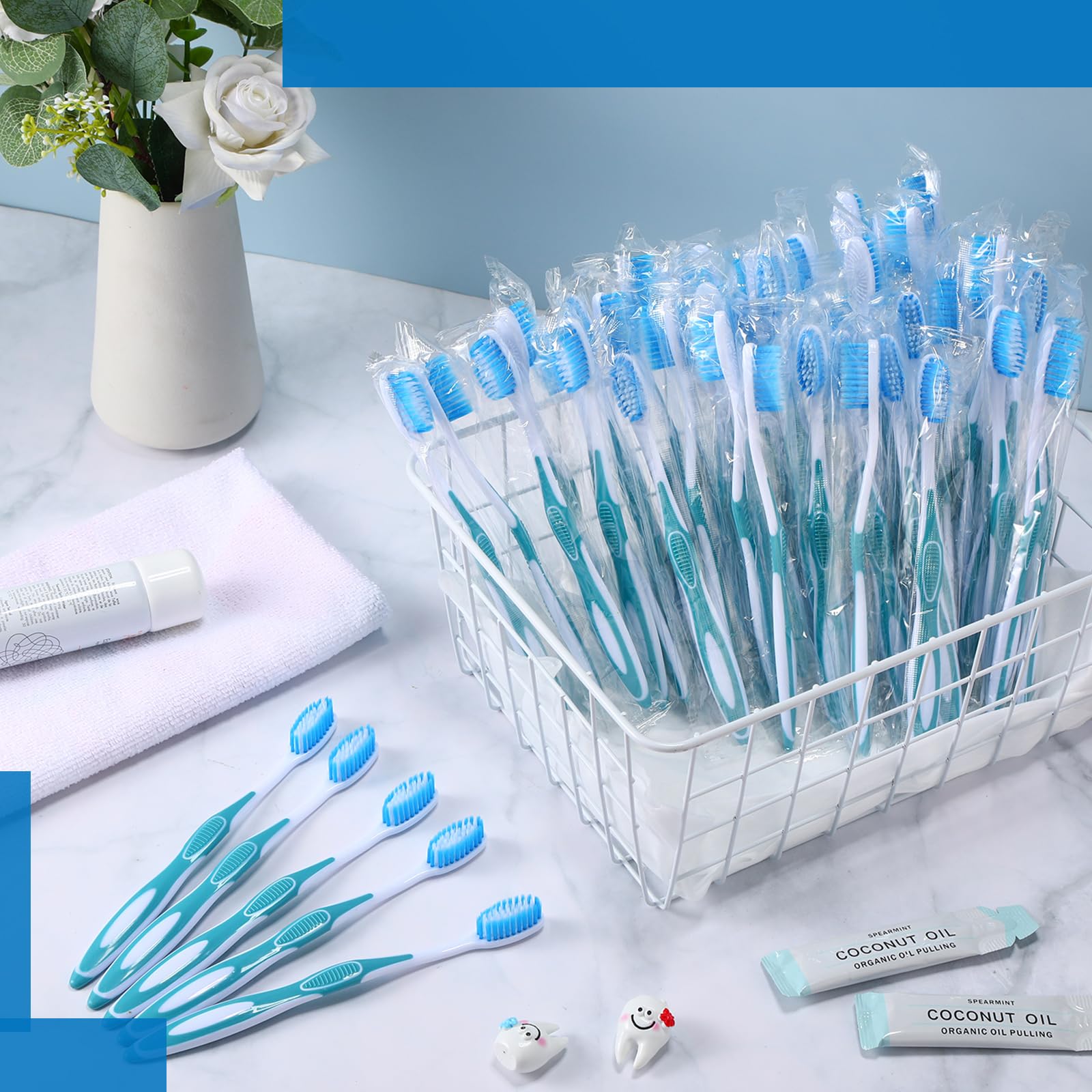 100 cepillos de dientes desechables prepegados, envueltos individualmente, cepillo de dientes de cerdas suaves prepegado, cepillo de dientes de viaje para viajes, camping, habitación de