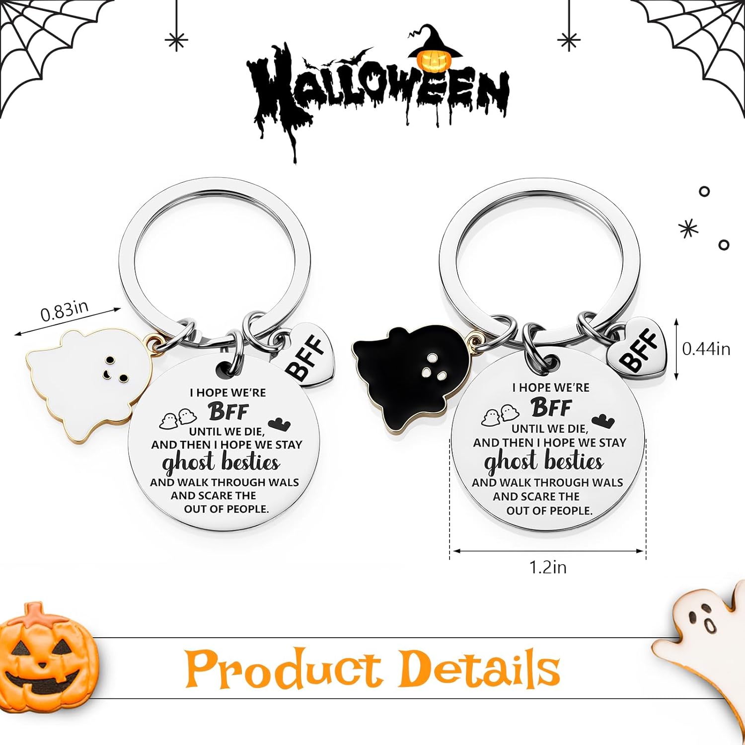 Tondiamo 2 Pcs Best Friend Funny Keychains for Women Cute Ghost Bestie Gifts Long Distance Stuff for 2 Christmas Halloween Gifts for Friends - Image 3