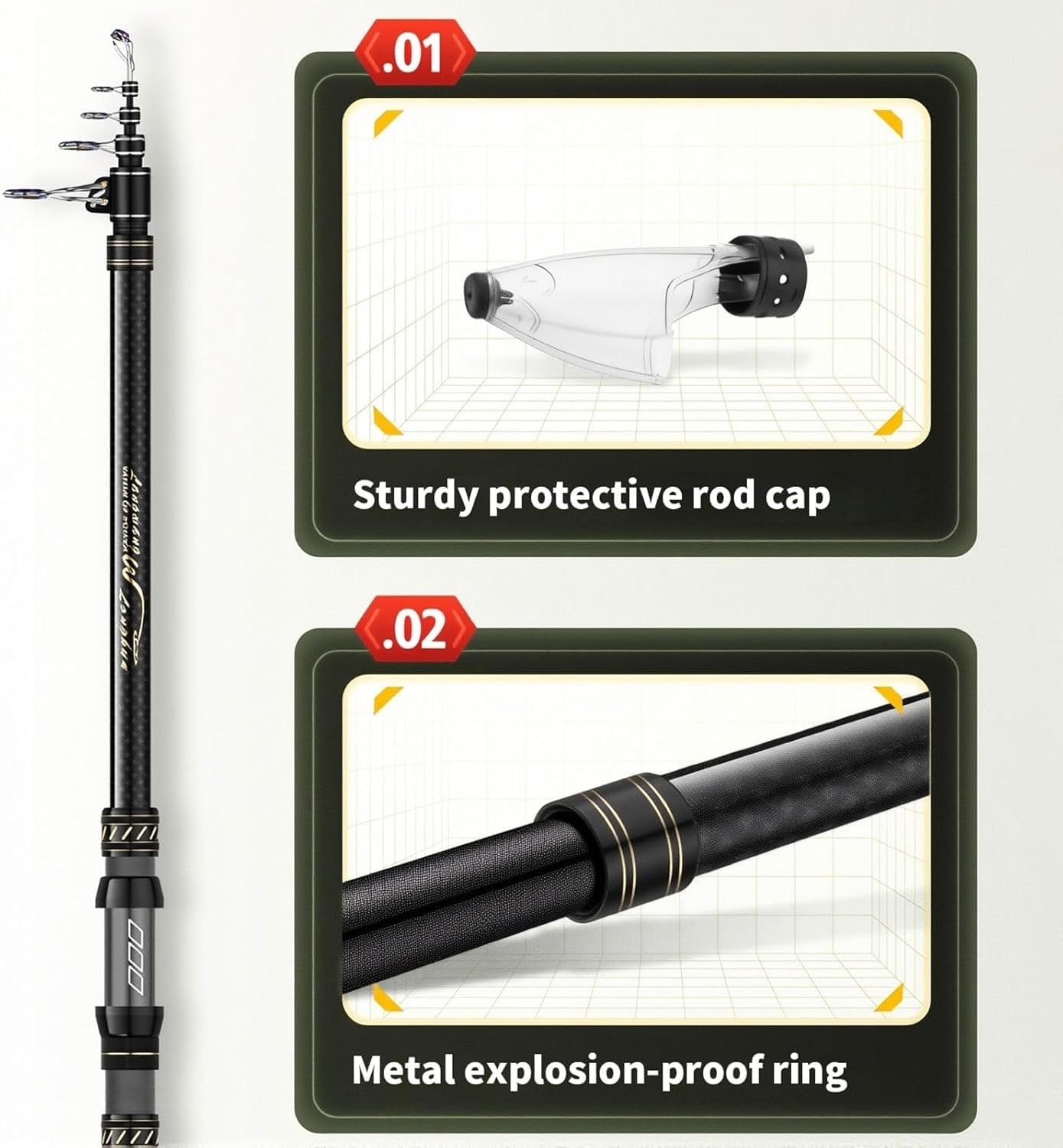 Canna da Pesca telescopica Portatile in Fibra di Carbonio, da 3,6 m a 5,4 m, Ultraleggera, Estremamente Robusta, Canna da Spinning per Viaggi, Gite in Barca e Surf