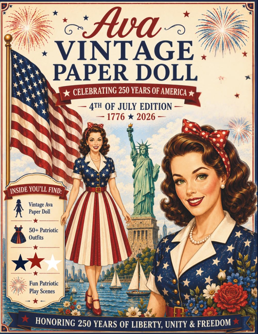 Ava Vintage Paper Doll: Celebrating America’s 250th Birthday with Vintage Patriotic Fashion & Play Scenes: 10 (Vintage Paper Doll Collection)