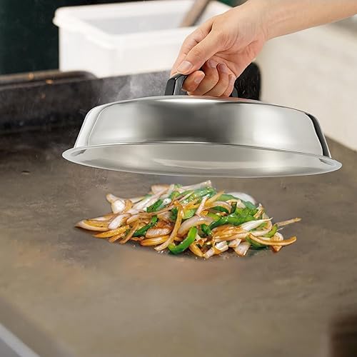Miniatura 5 de BBQ Accessories - Cubierta redonda de acero inoxidable de 12 pulgadas, cúpula de fusión de queso, kit de prensa rectangular de hierro fundido para