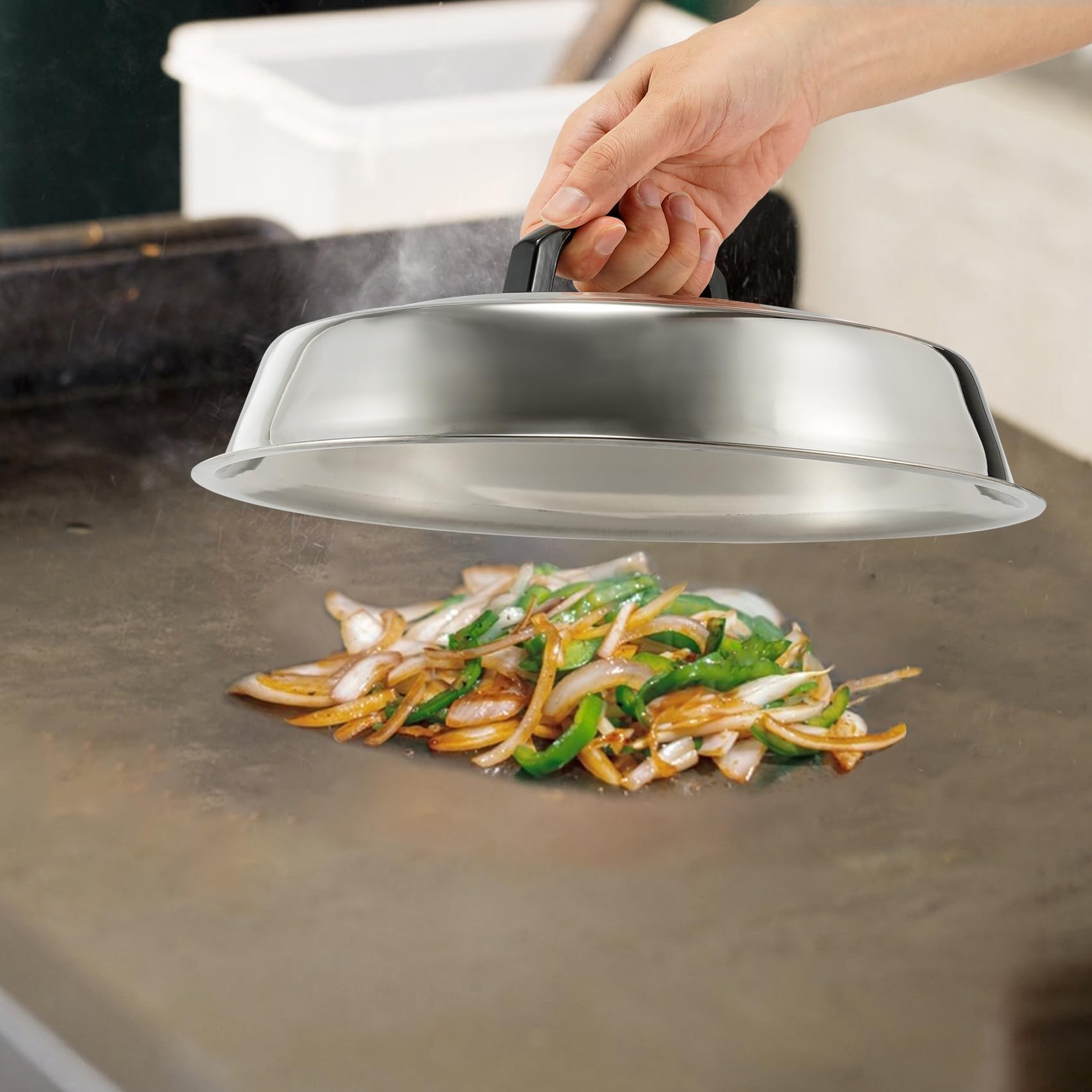 Accessori per Barbecue, Coperchio Rotondo in Acciaio Inox da 30,5 cm, Cupola, griglia Rotonda in ghisa, Kit per Hamburger, Pancetta, Bistecca, Ideale per Blackstone Camp Chef Flat Top Grill